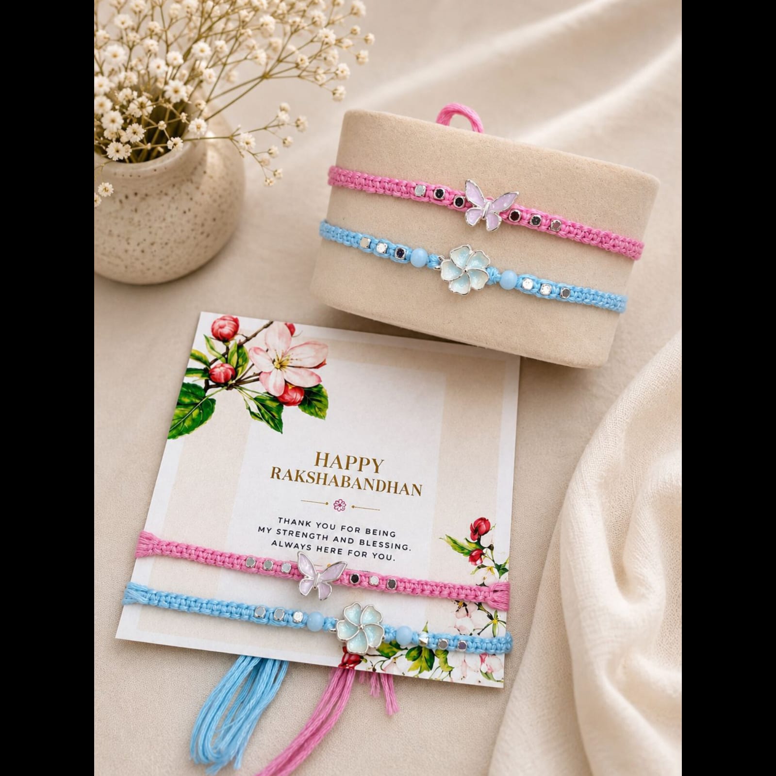 Butterfly & Blossom Bhaiya Bhabhi Rakhi Set