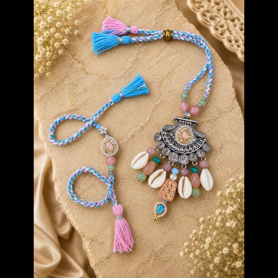 Pastel Boho Bhaiya Bhabhi Heavy Rakhi Set