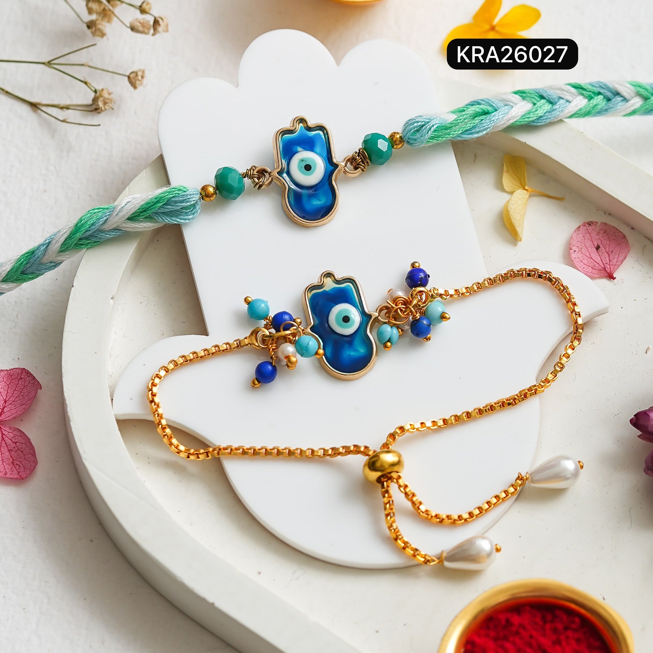 Evil Eye Hand Braided Rakhi & Bracelet Set (KRA26027)