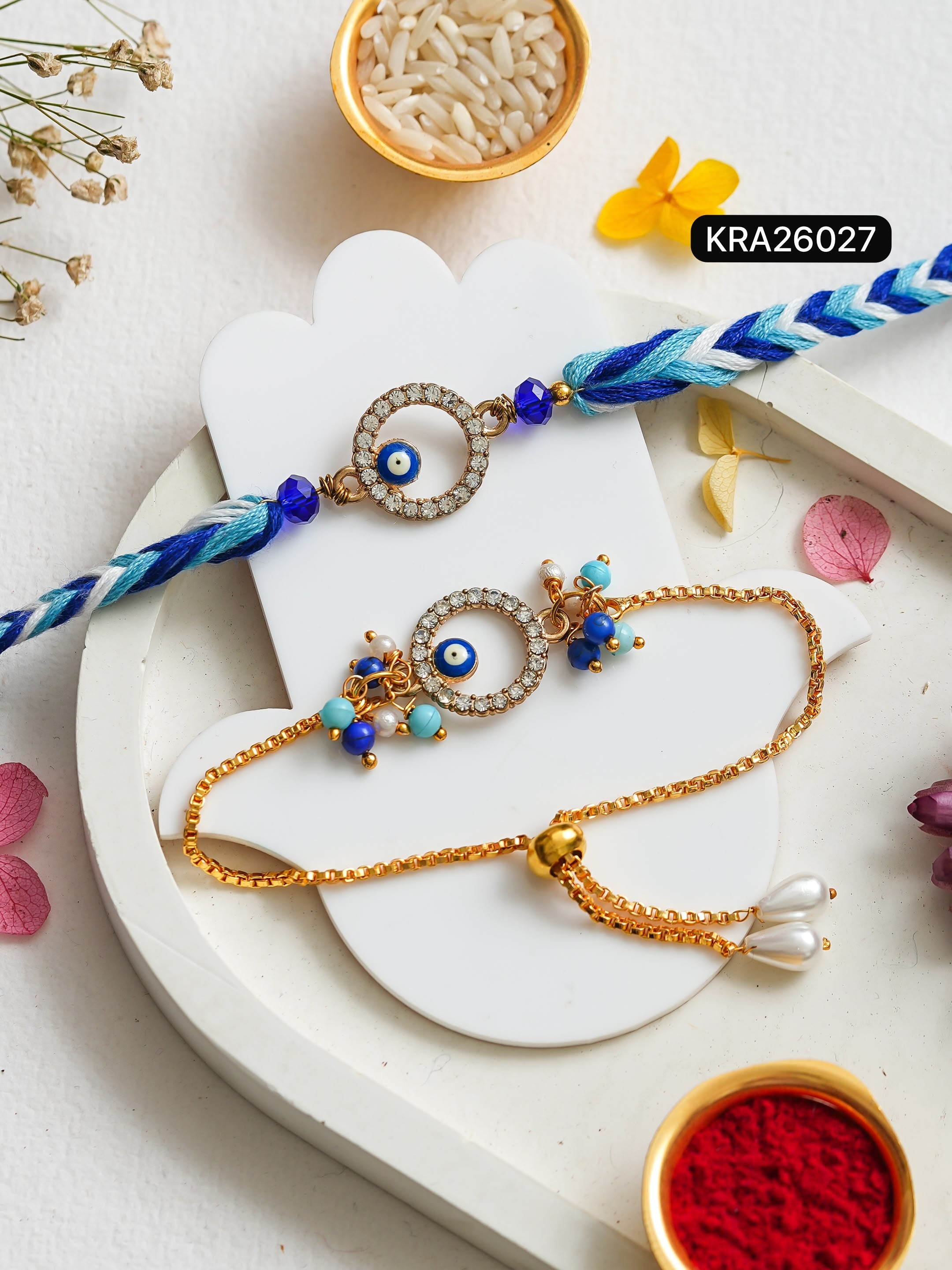 Evil Eye Hand Braided Rakhi & Bracelet Set (KRA26027)