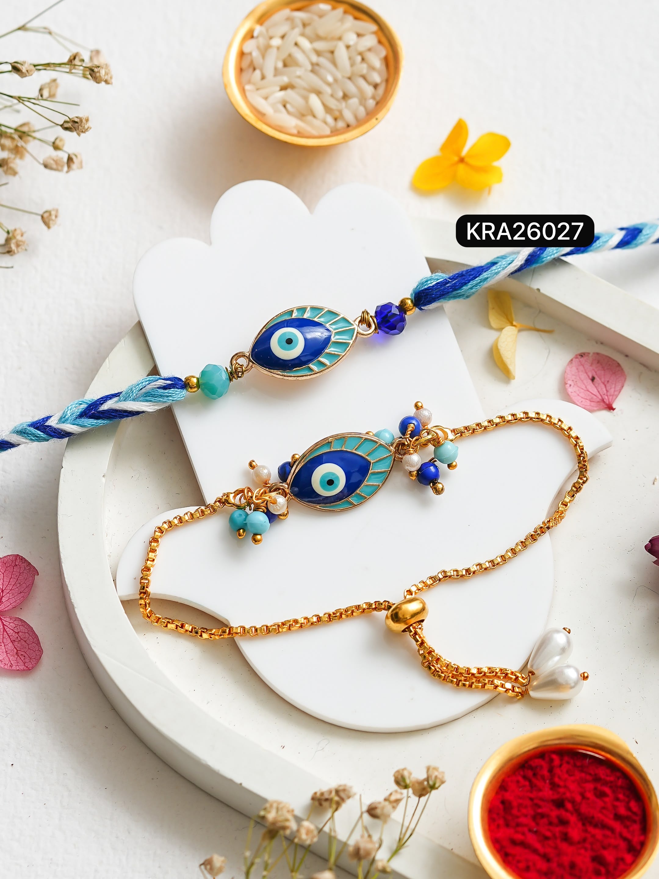 Evil Eye Hand Braided Rakhi & Bracelet Set (KRA26027)