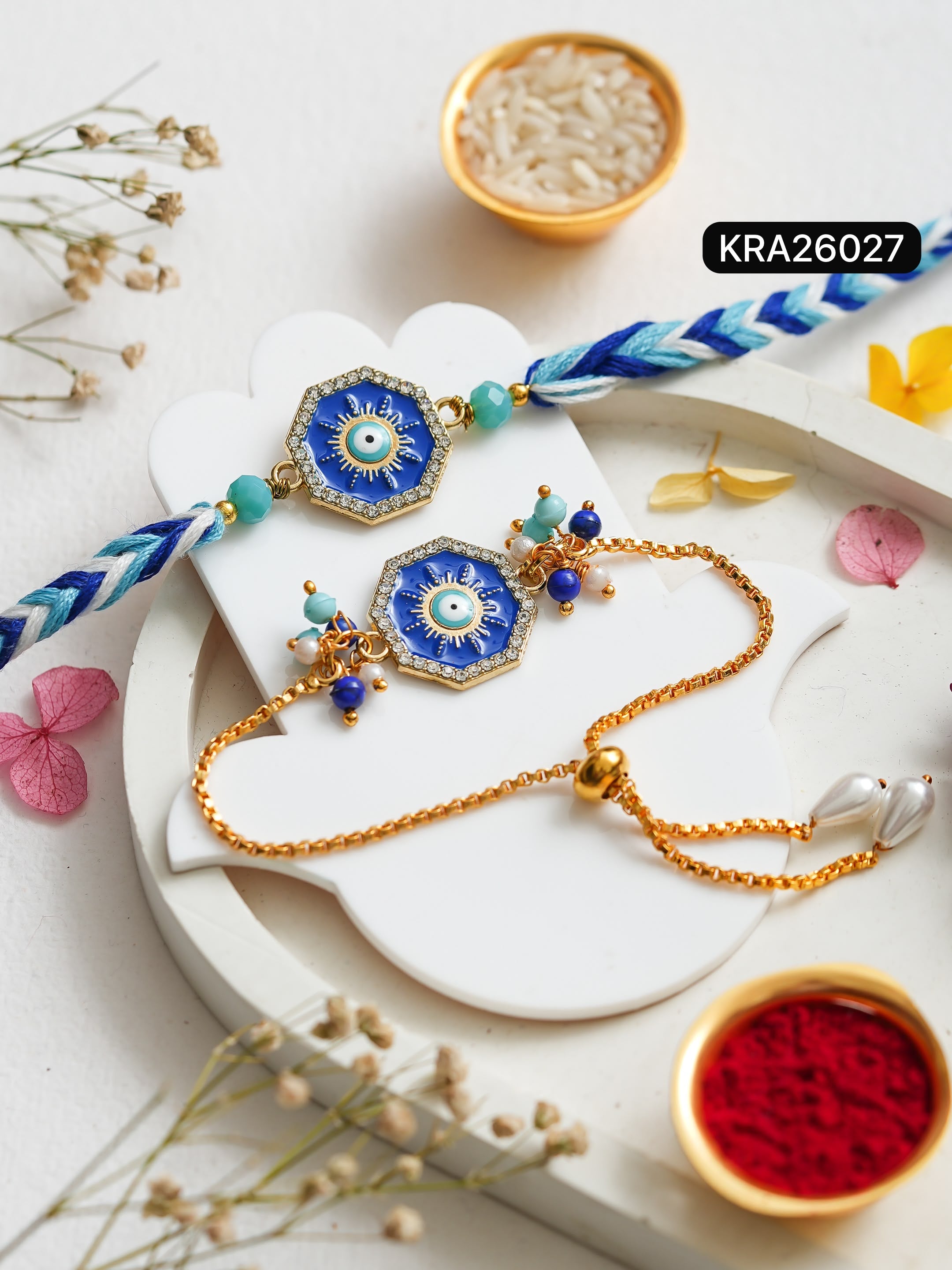 Evil Eye Hand Braided Rakhi & Bracelet Set (KRA26027)