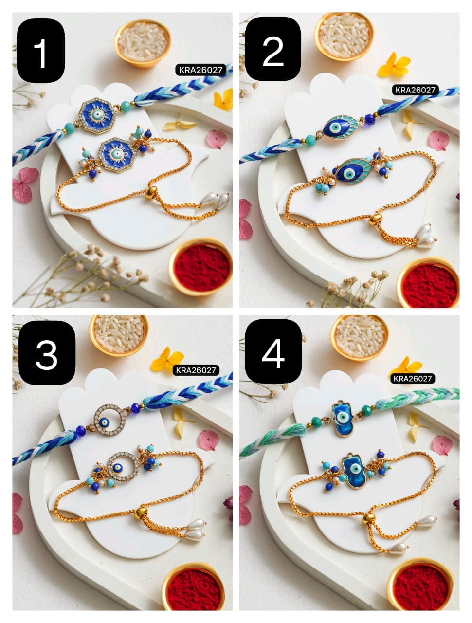 Evil Eye Hand Braided Rakhi & Bracelet Set (KRA26027)