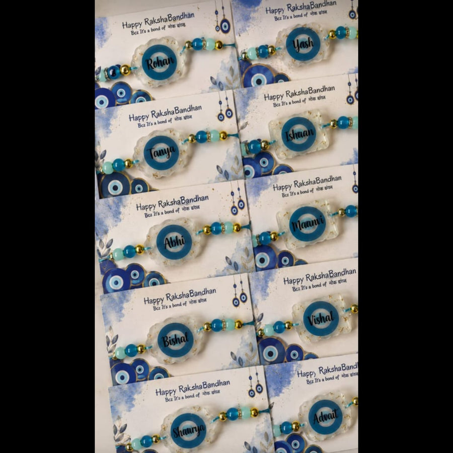 Resin Name Rakhi With Evil Eye
