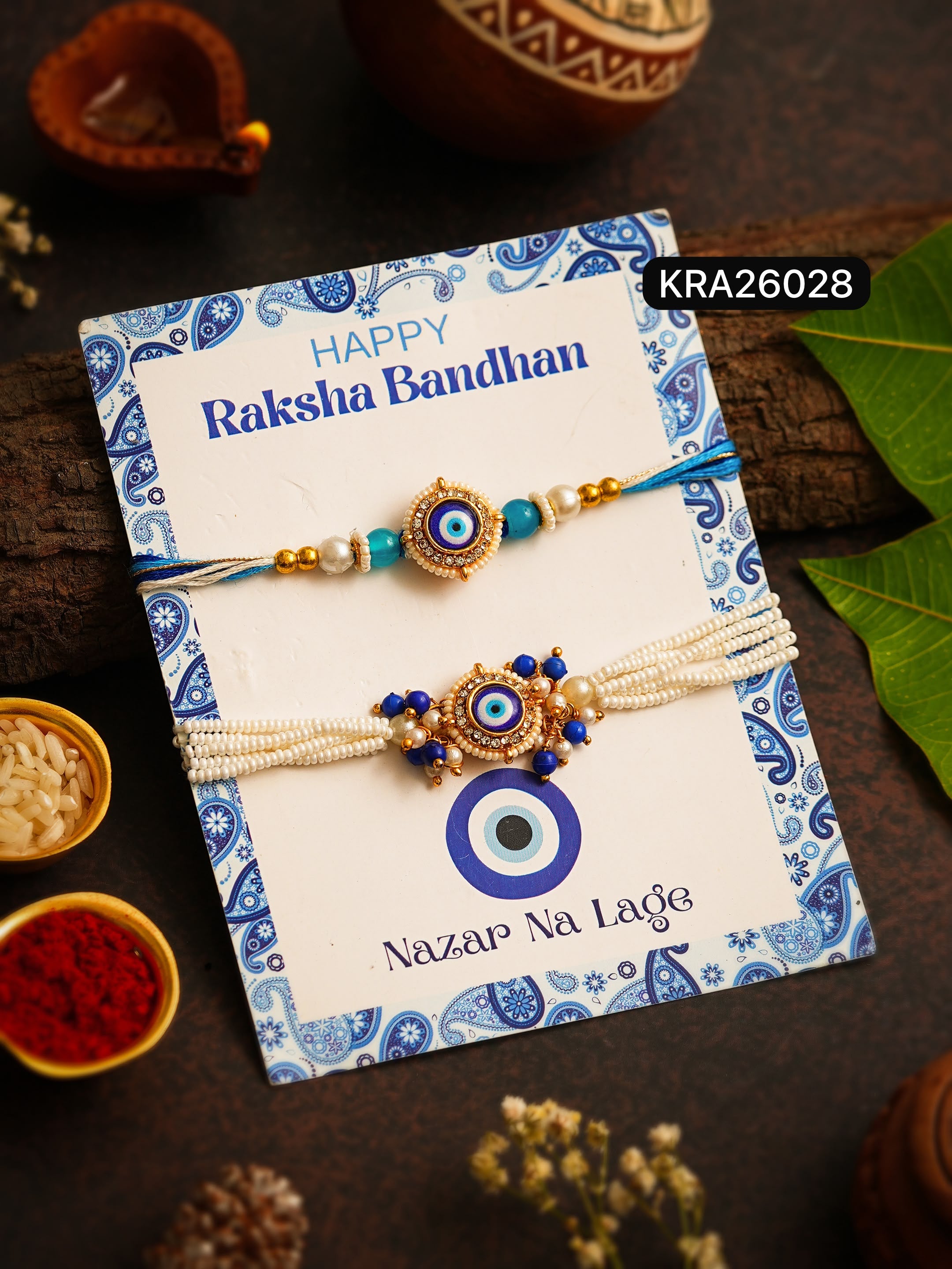 Evil Eye Rakhi & Bracelet Set for Bhai & Bhabhi (KRA26028)