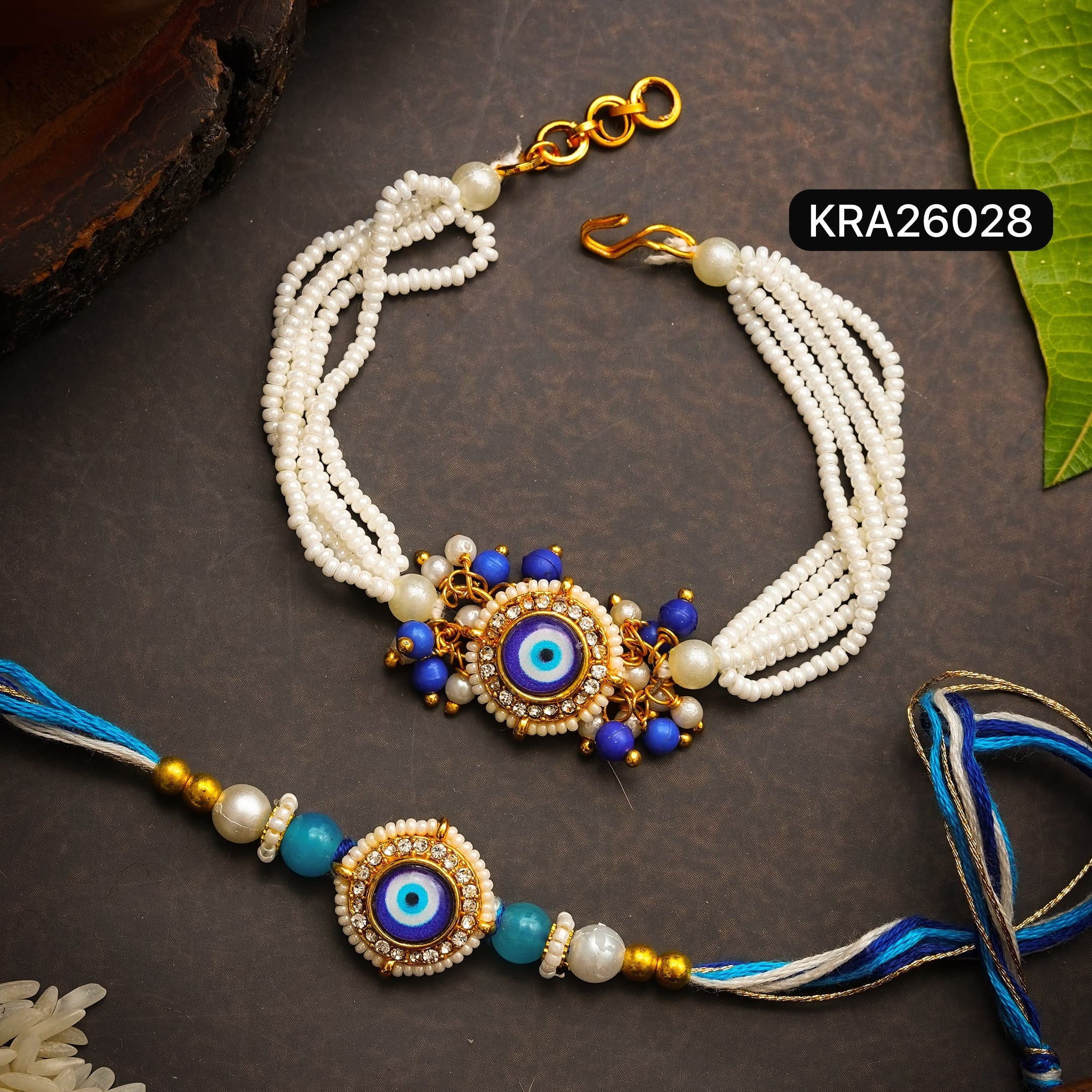 Evil Eye Rakhi & Bracelet Set for Bhai & Bhabhi (KRA26028)