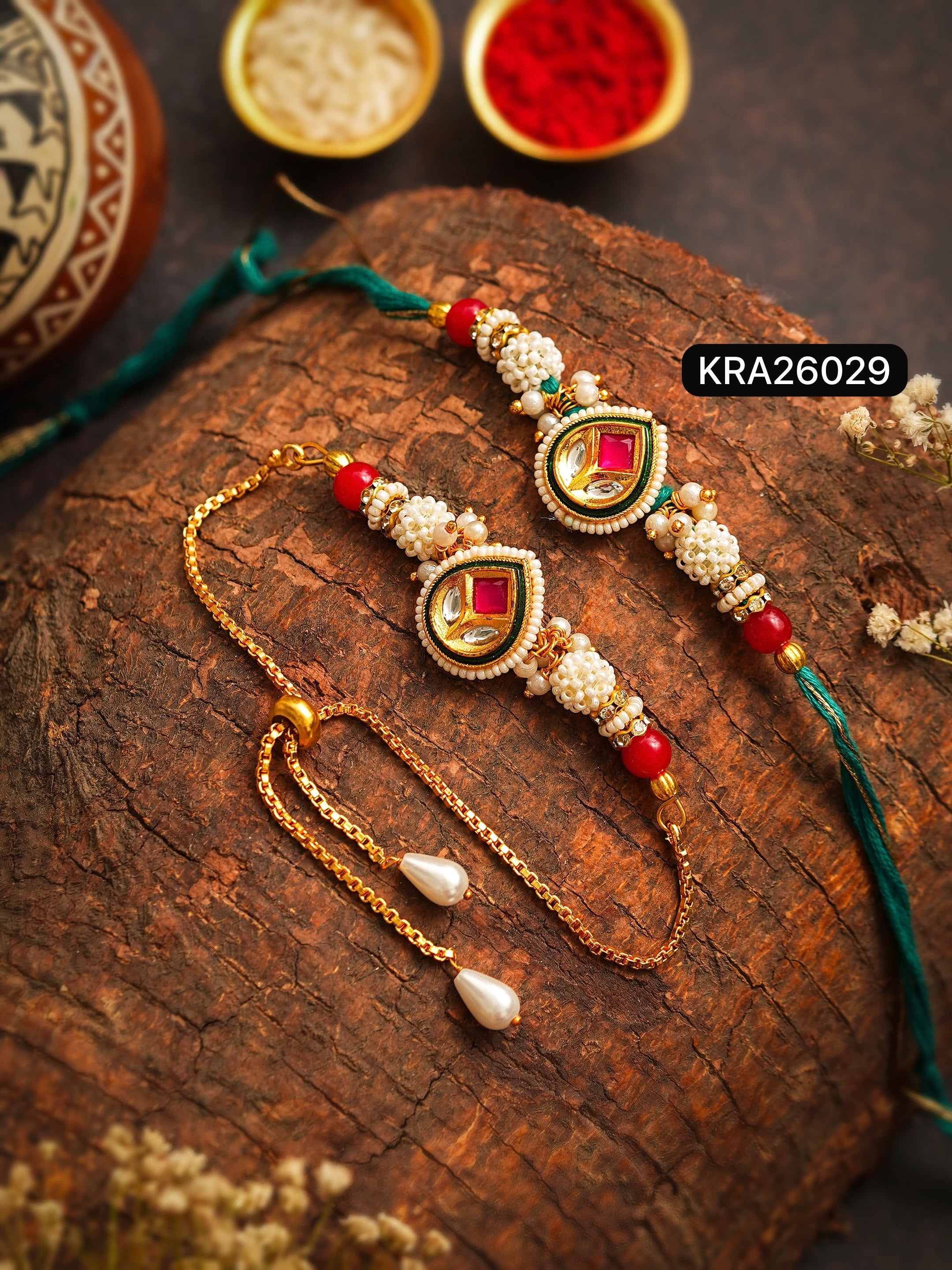 Kundan Traditional Rakhi & Bracelet Set (KRA26029)