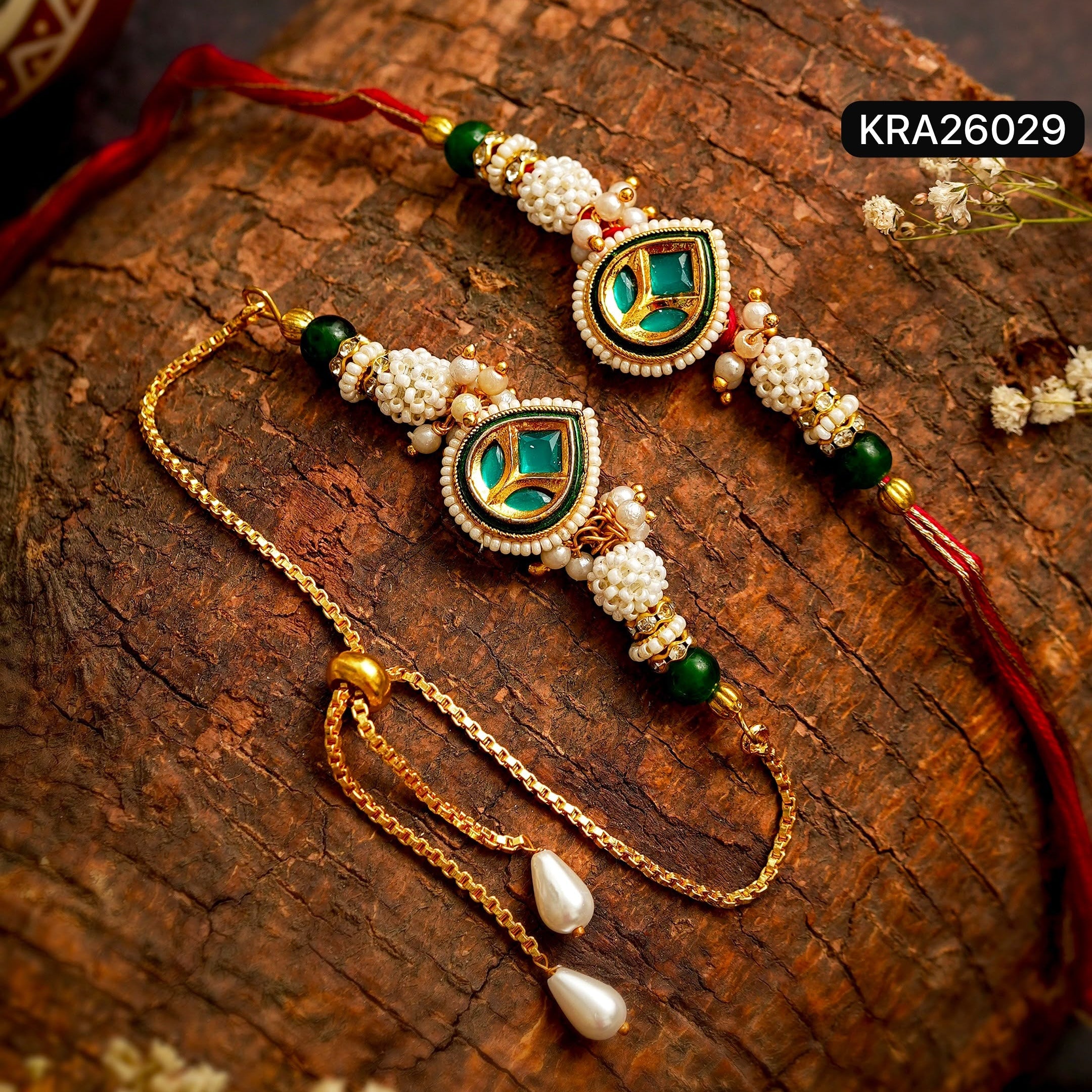 Kundan Traditional Rakhi & Bracelet Set (KRA26029)