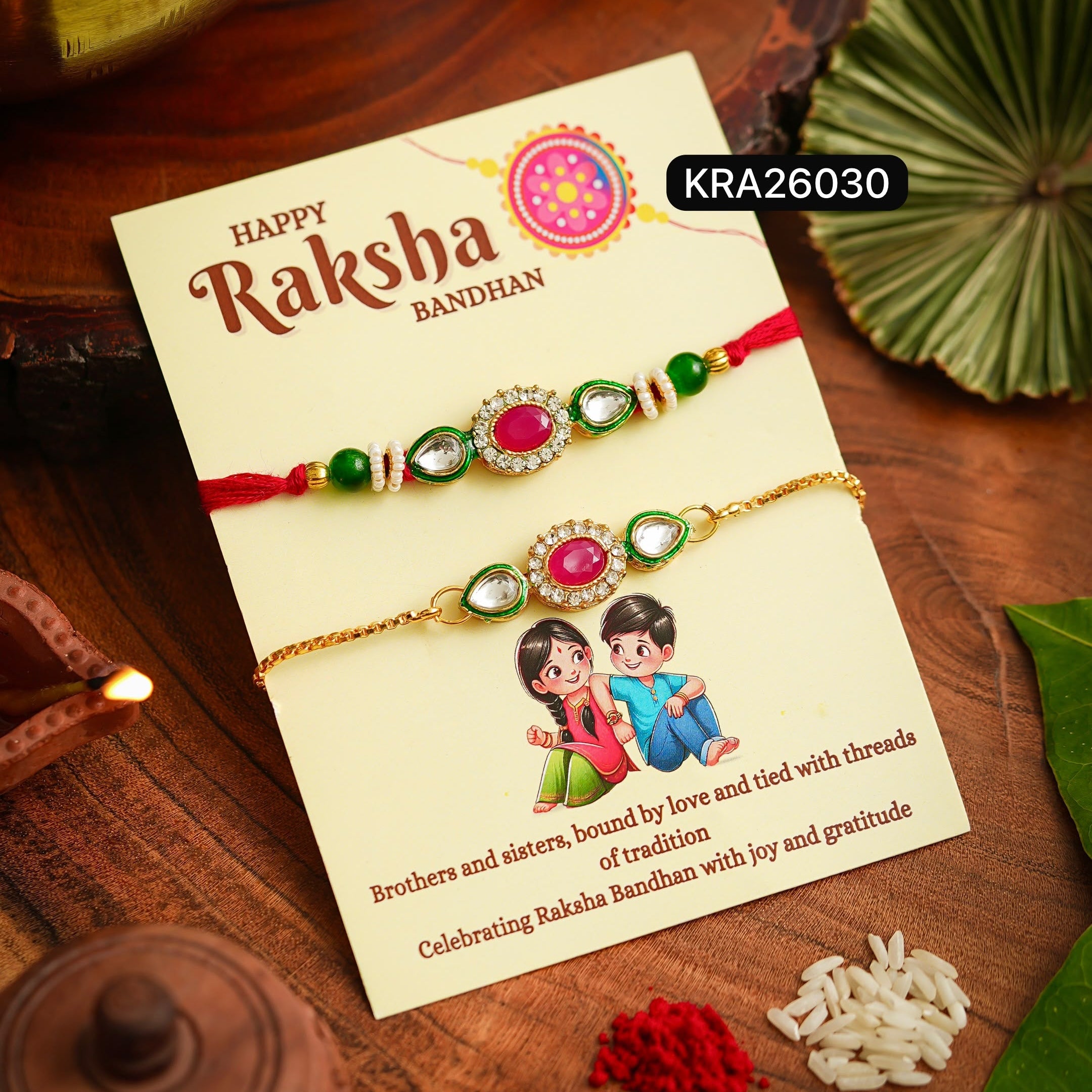 Kundan & Stone Traditional Rakhi & Bracelet Set (KRA26030)