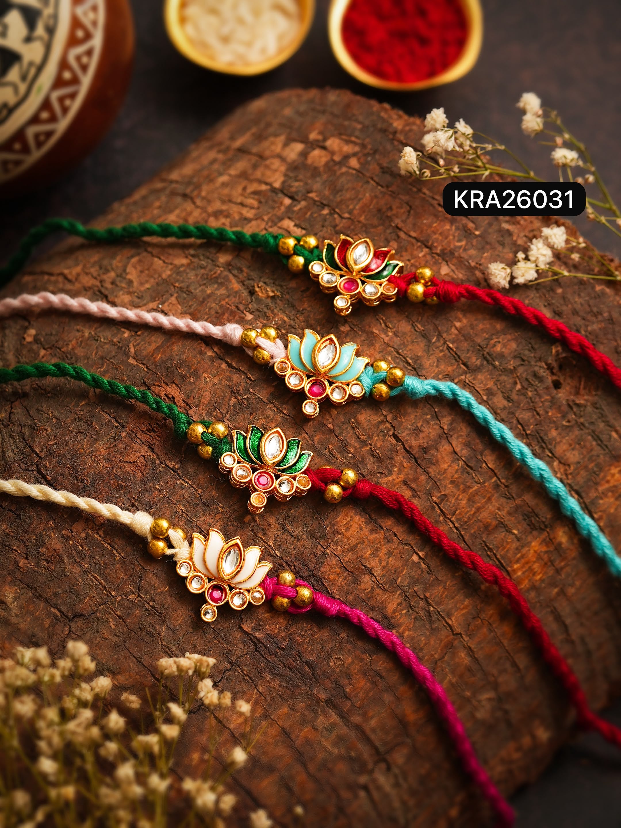 Hand Braided Lotus Kundan Rakhi (KRA26031)
