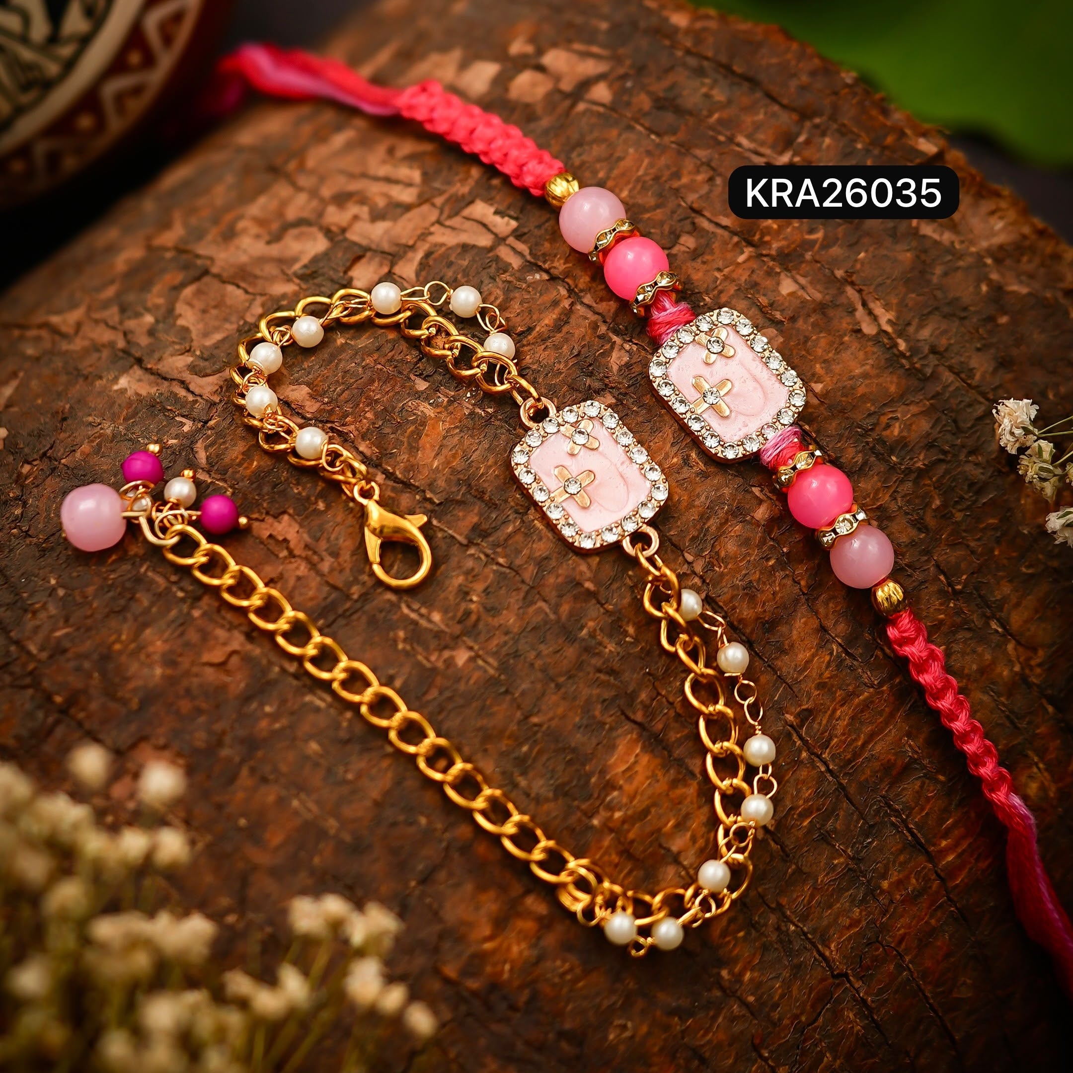 Hand Braided Resin Rakhi & Bracelet Set (KRA26035)