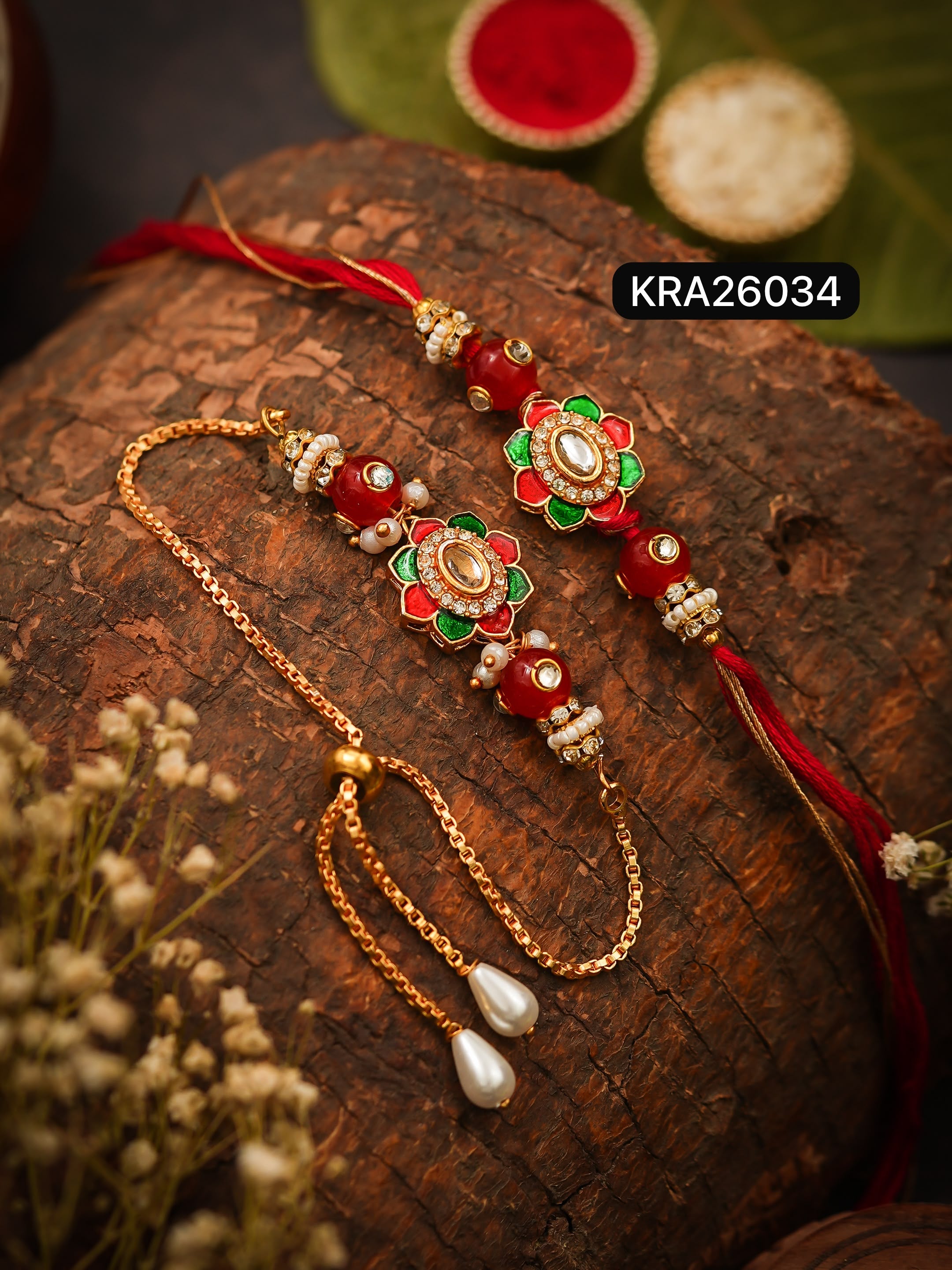 Meenakari Kundan Rakhi & Bracelet Set (KRA26034)