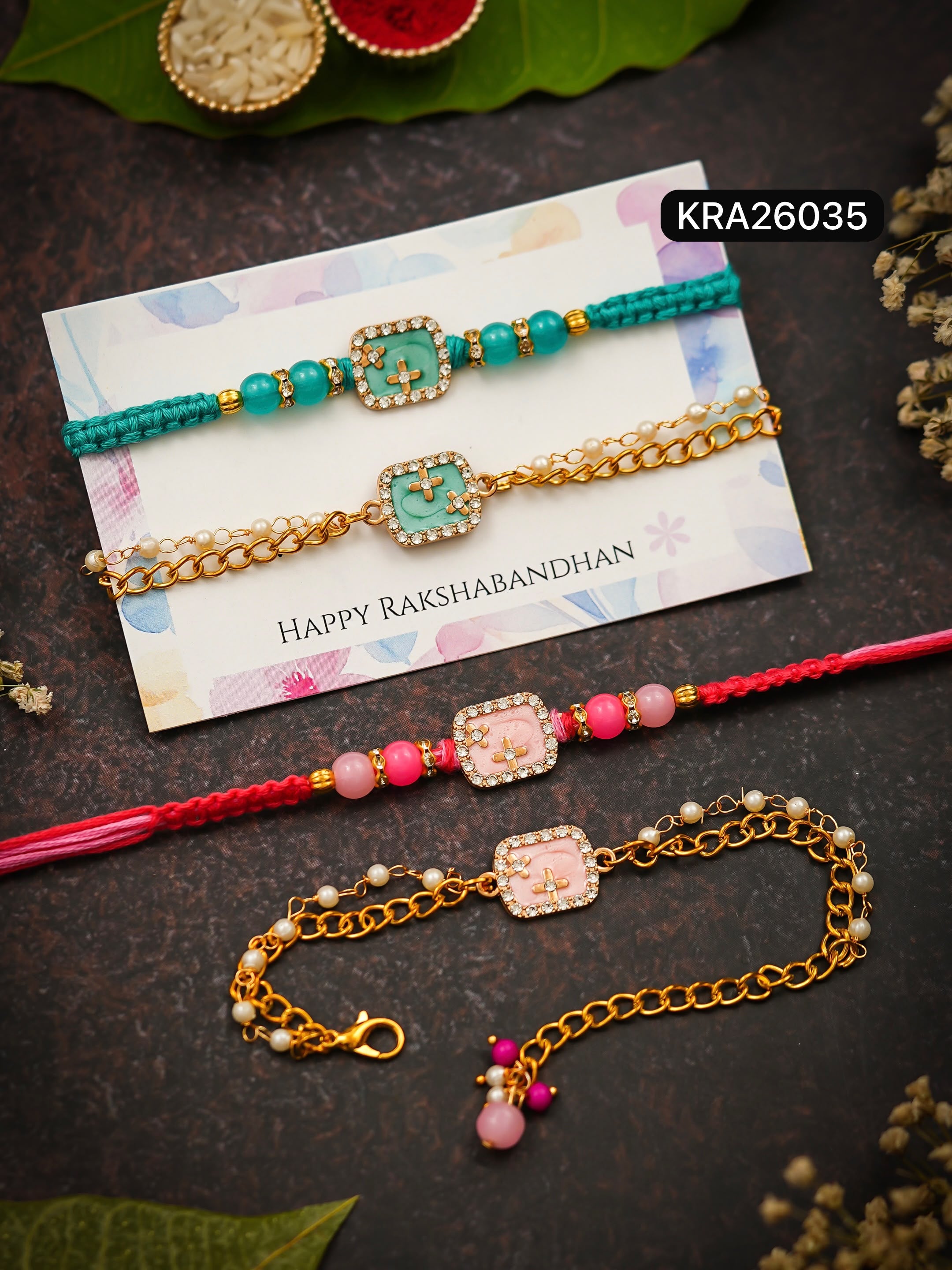 Hand Braided Resin Rakhi & Bracelet Set (KRA26035)