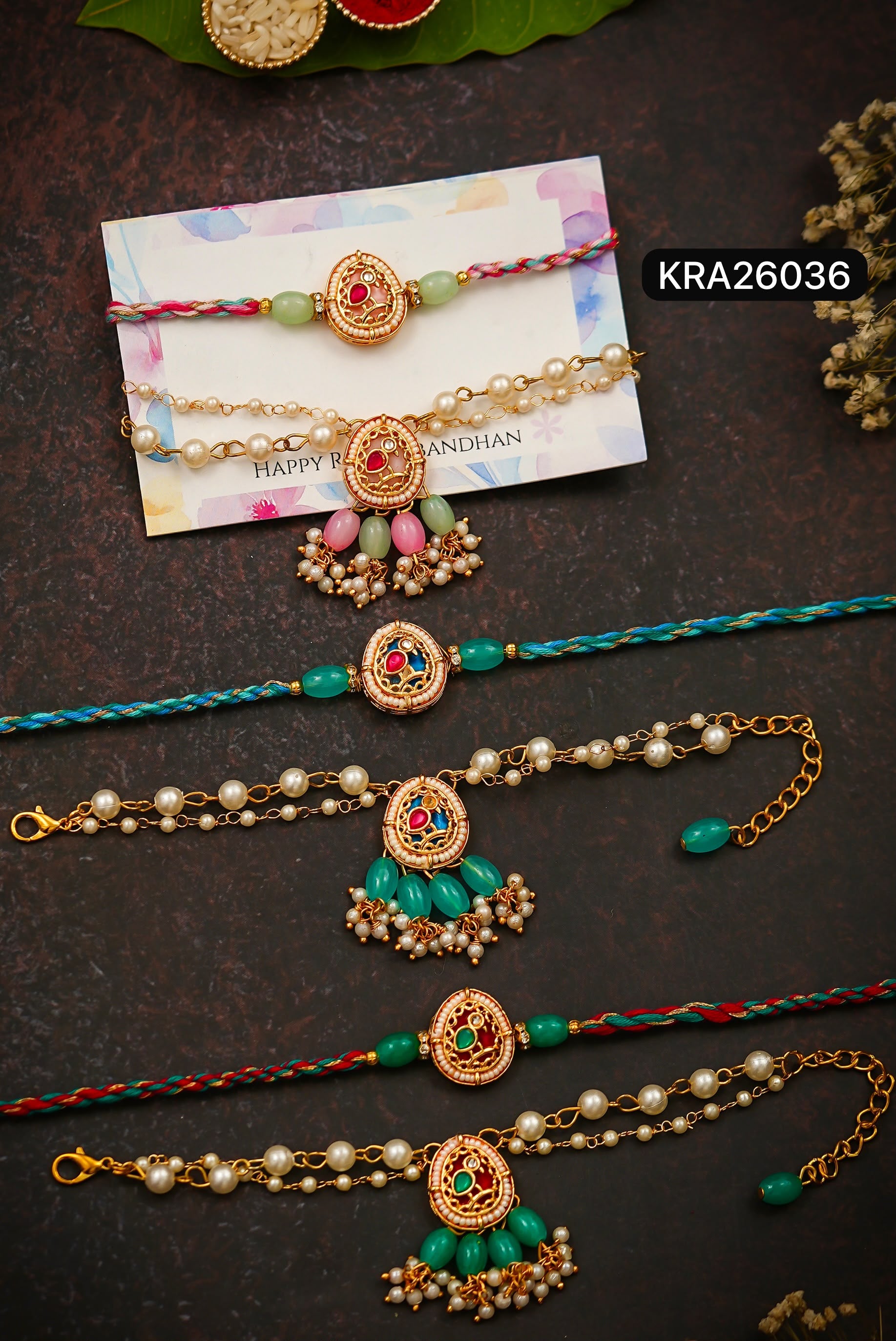 Traditional Meenakari Kundan Rakhi With Bracelet (KRA26036)