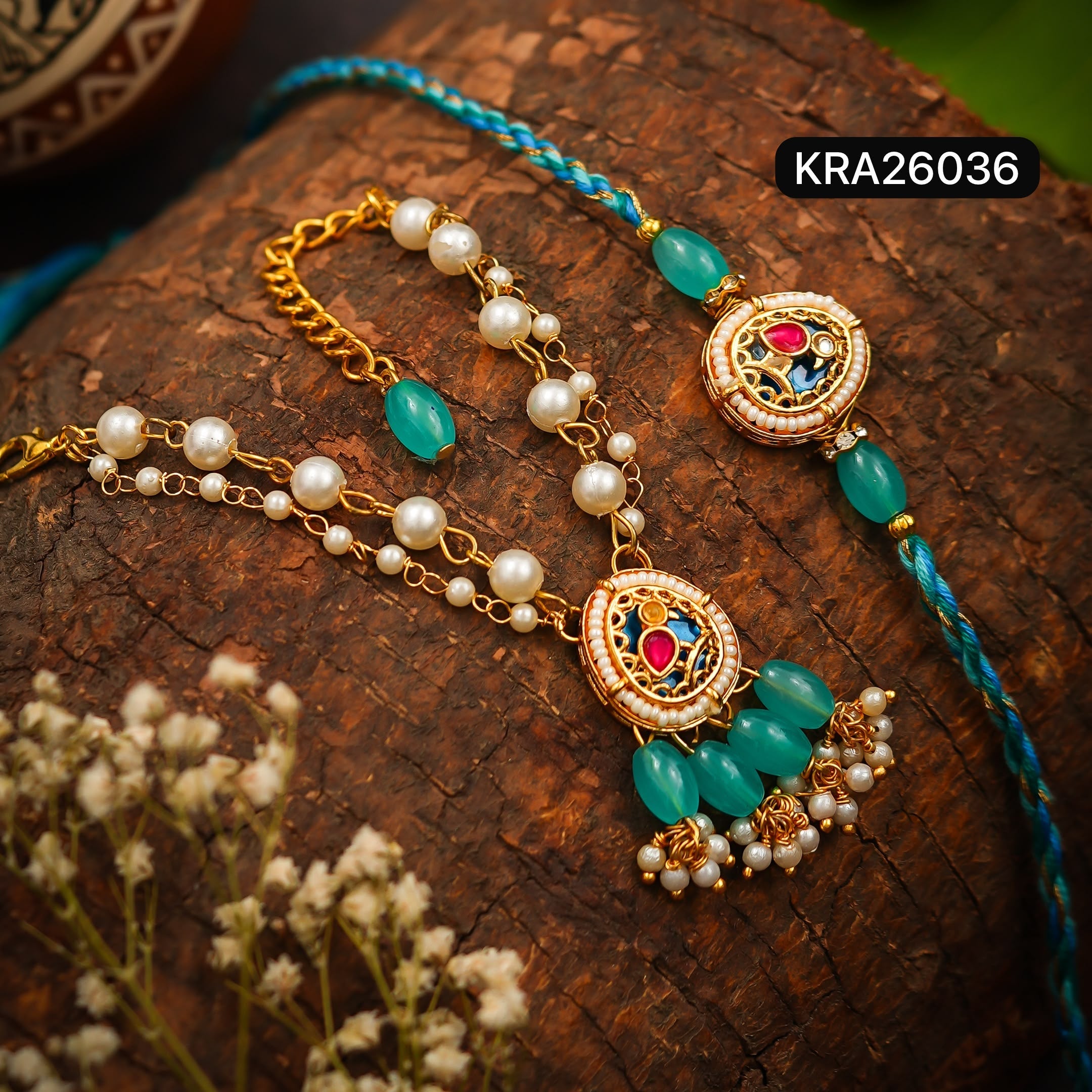 Traditional Meenakari Kundan Rakhi With Bracelet (KRA26036)