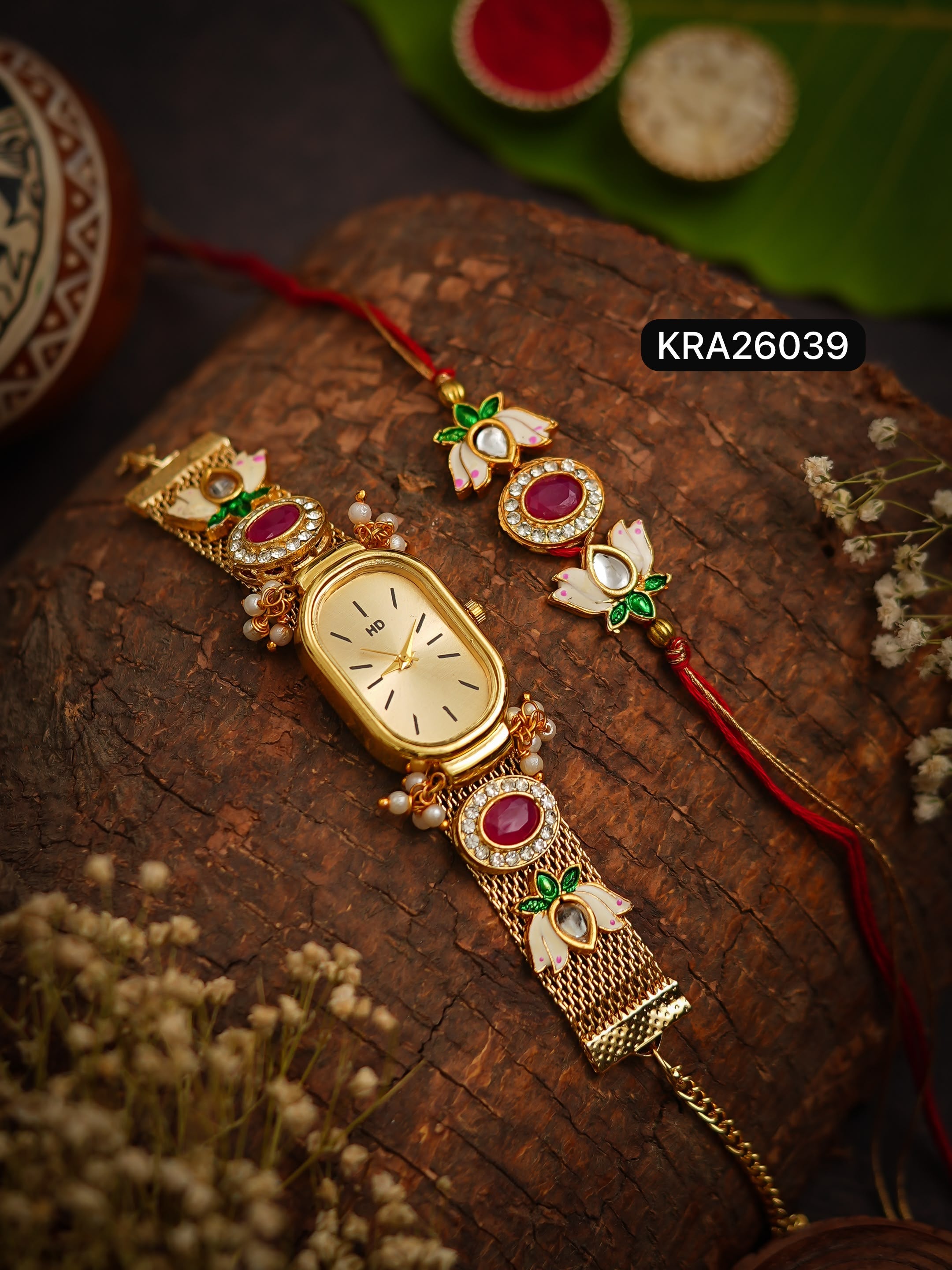 Bhai Rakhi & Bhabhi Watch Bracelet Set (KRA26039)