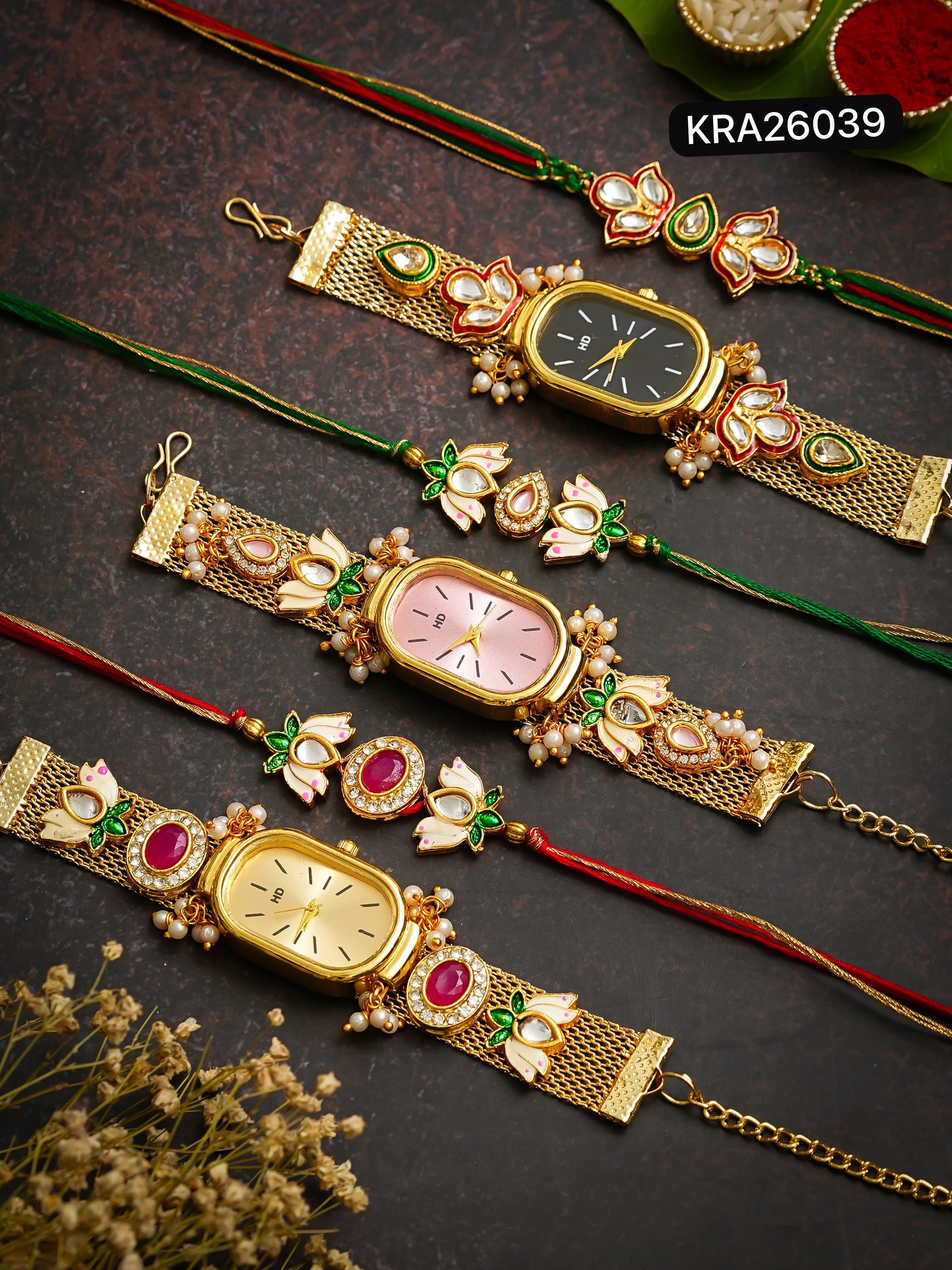 Bhai Rakhi & Bhabhi Watch Bracelet Set (KRA26039)