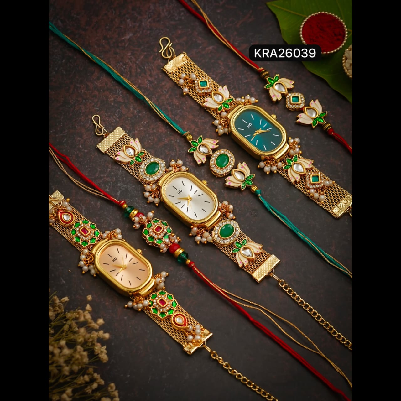 Bhai Rakhi & Bhabhi Watch Bracelet Set (KRA26039)