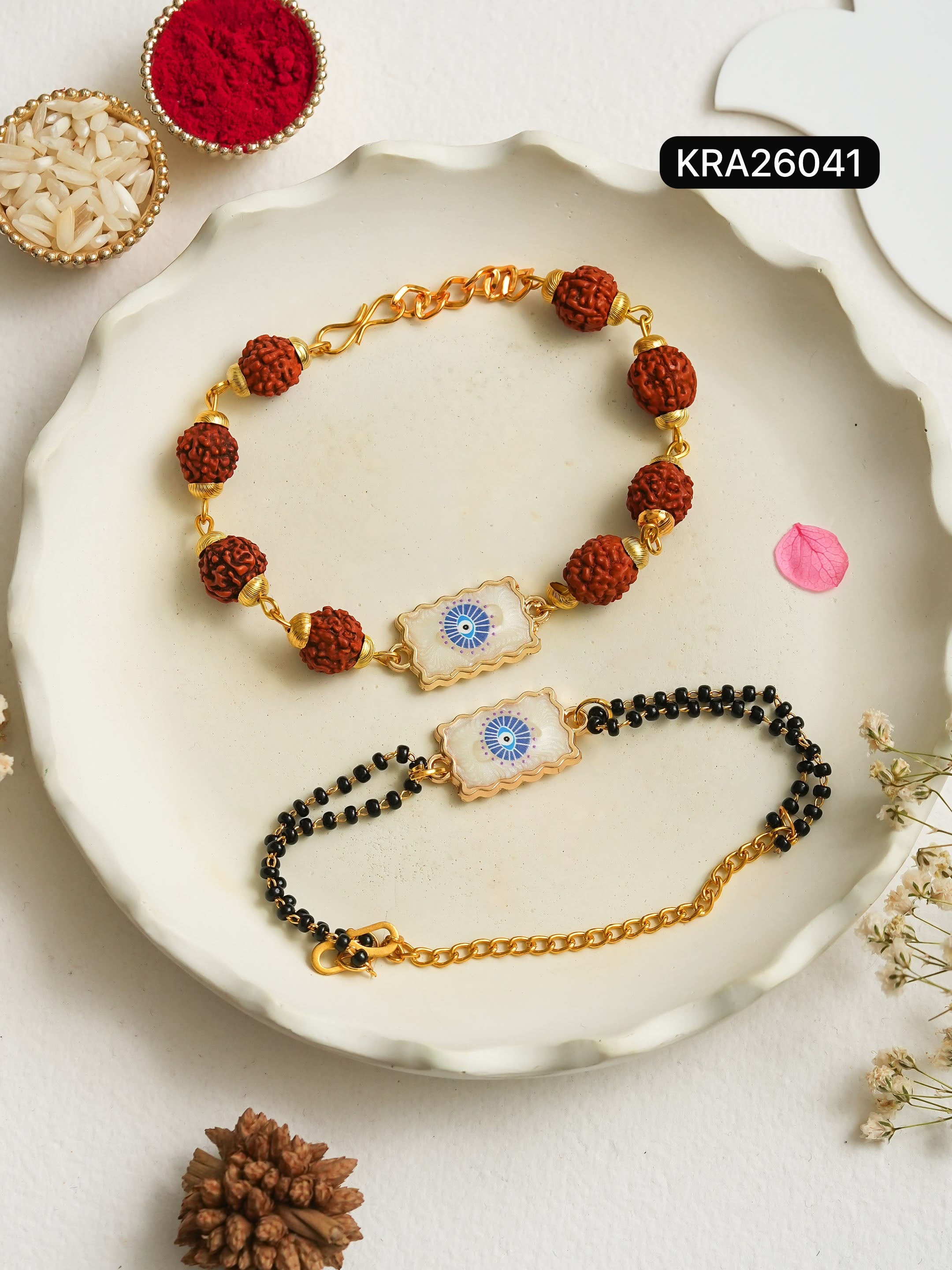 Evil Eye Rudraksha Bracelet With Black Beads Bracelet (KRA26041)