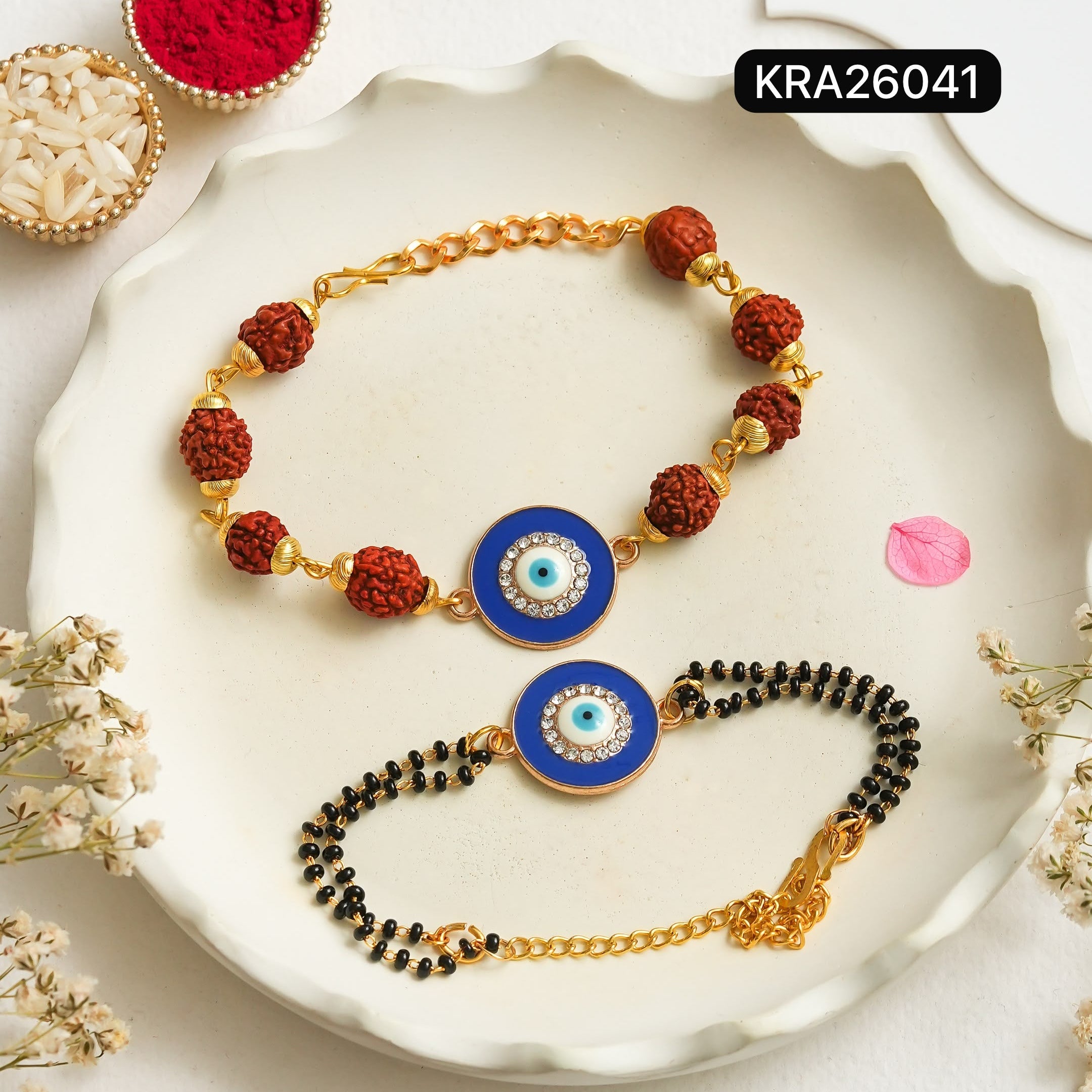 Evil Eye Rudraksha Bracelet With Black Beads Bracelet (KRA26041)