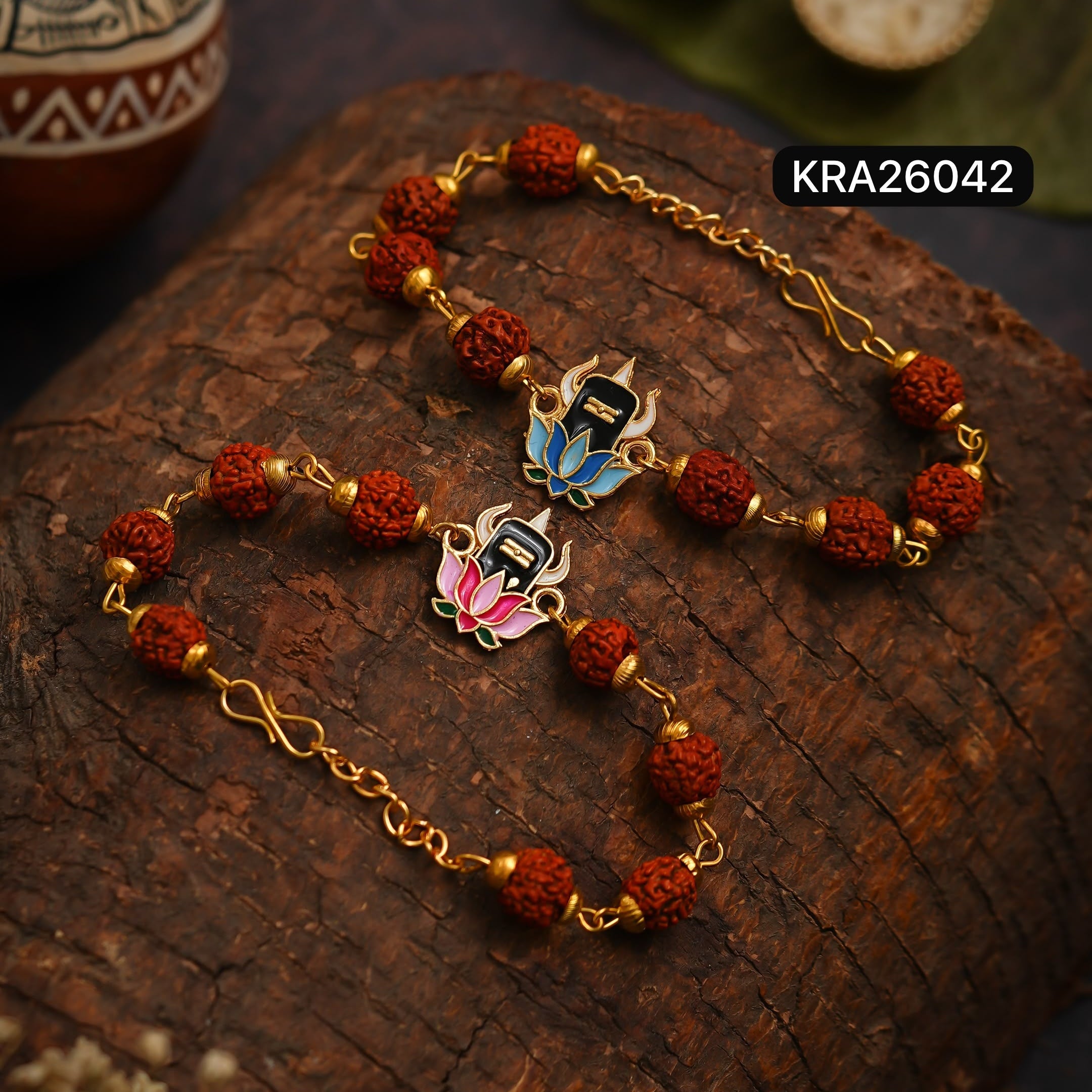 Meenakari Shivling Rudraksha Bracelet (KRA26042)