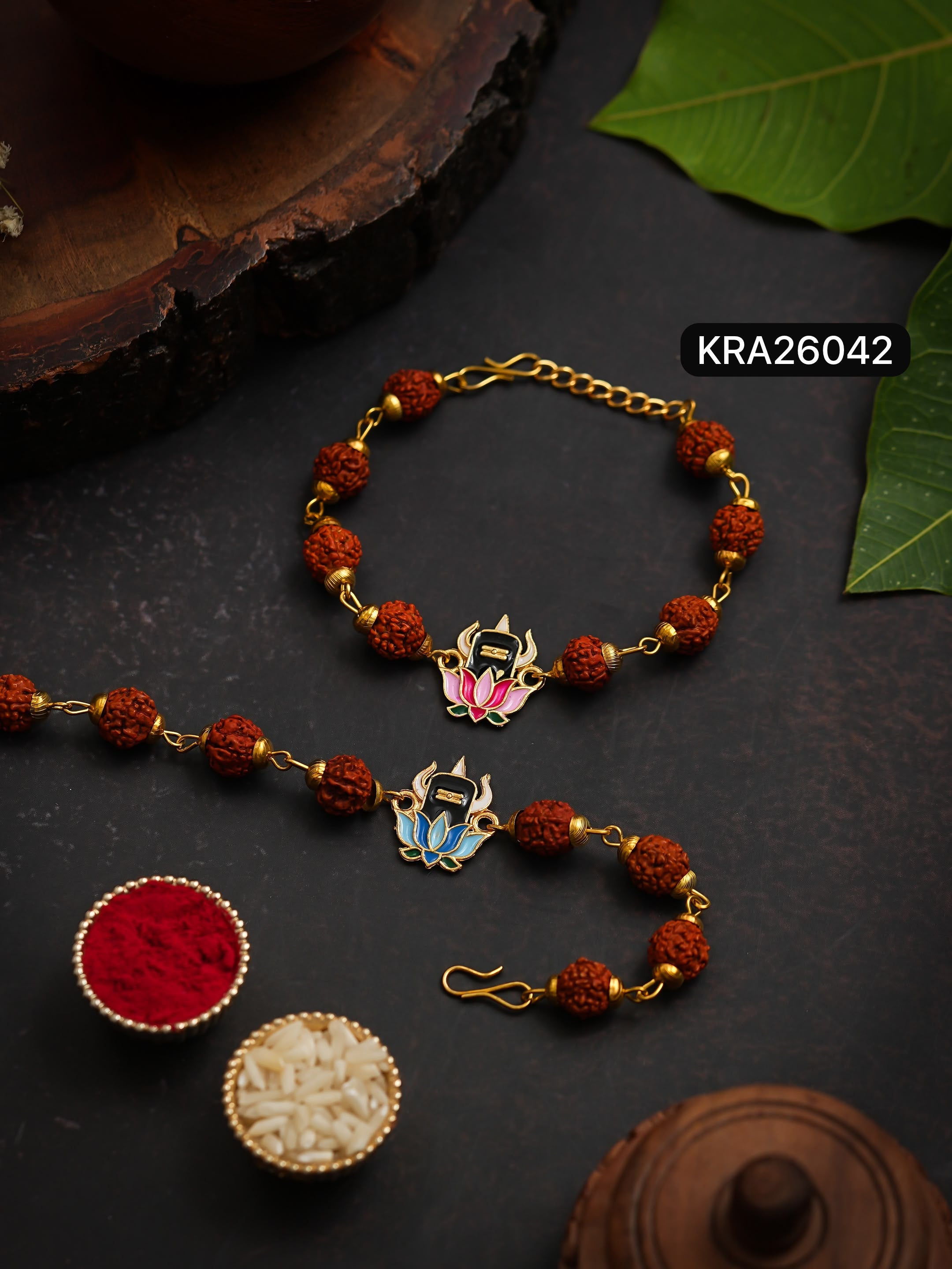 Meenakari Shivling Rudraksha Bracelet (KRA26042)