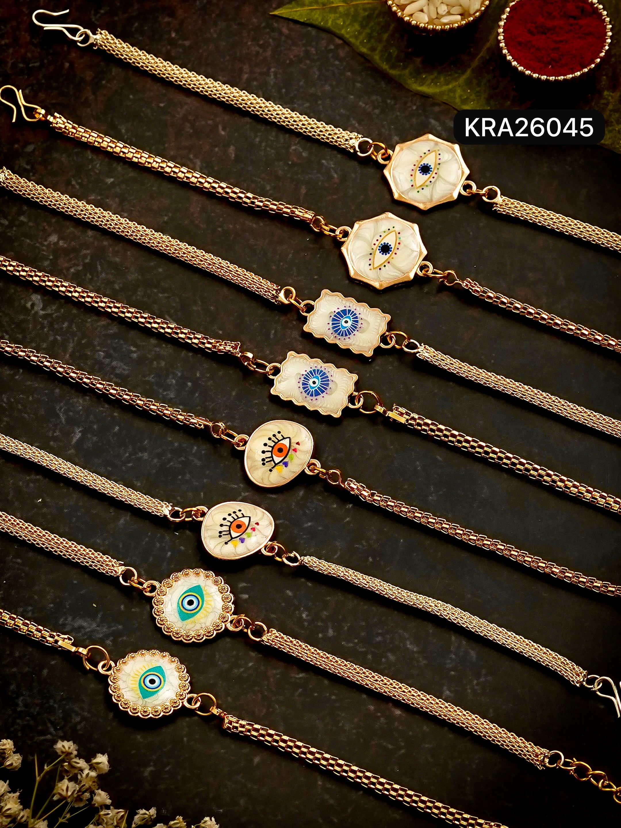 Mother Of Pearl Evil Eye Bracelets For Bhai & Bhabhi (KRA26045)