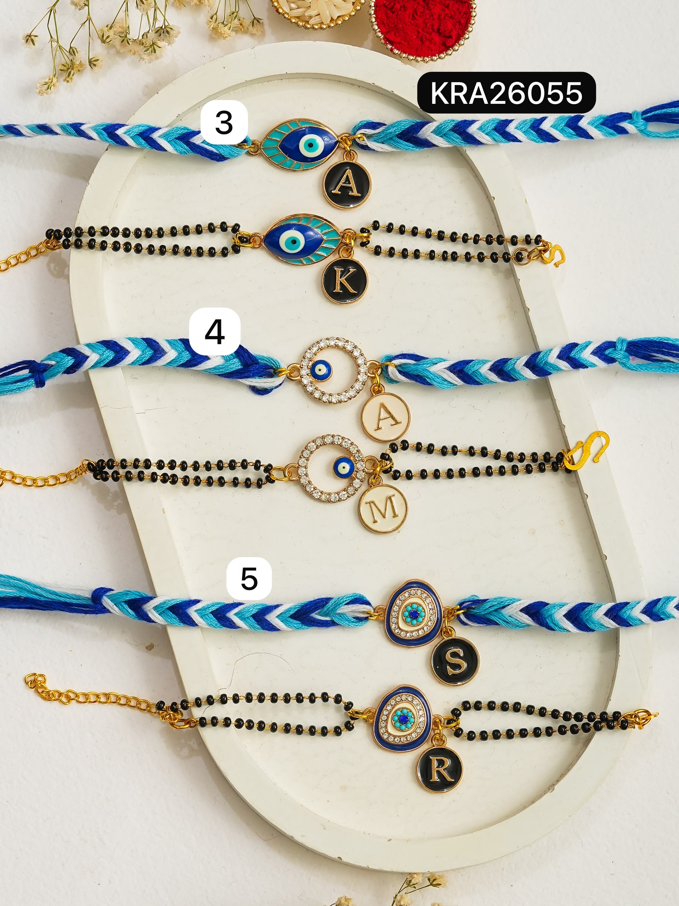 Hand Braided Personalized Bhai Rakhi & Bracelet Set In Evil Eye (KRA26055)