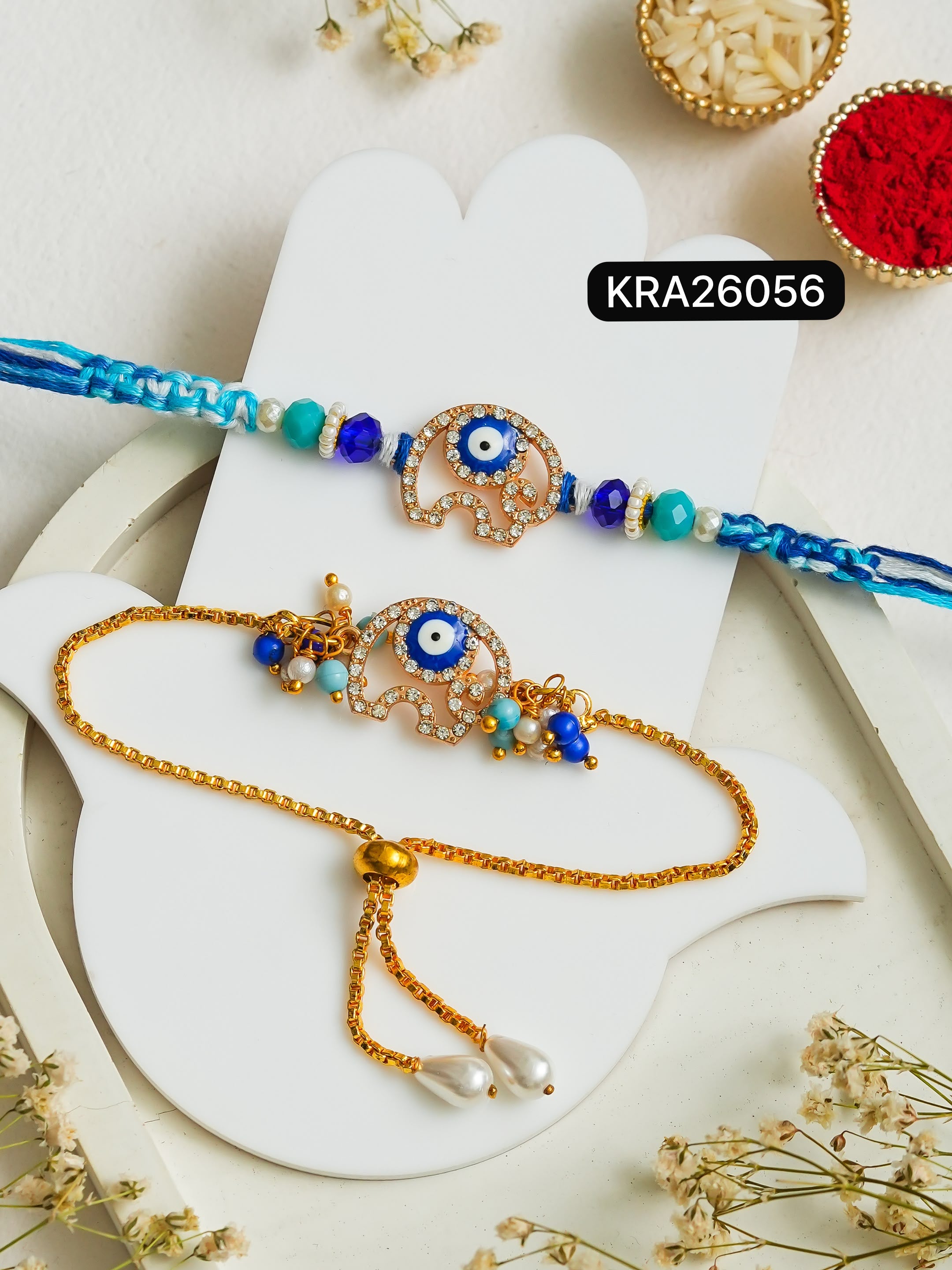 Hand Braided Evil Eye Bhai Rakhi & Bracelet Set (KRA26056)