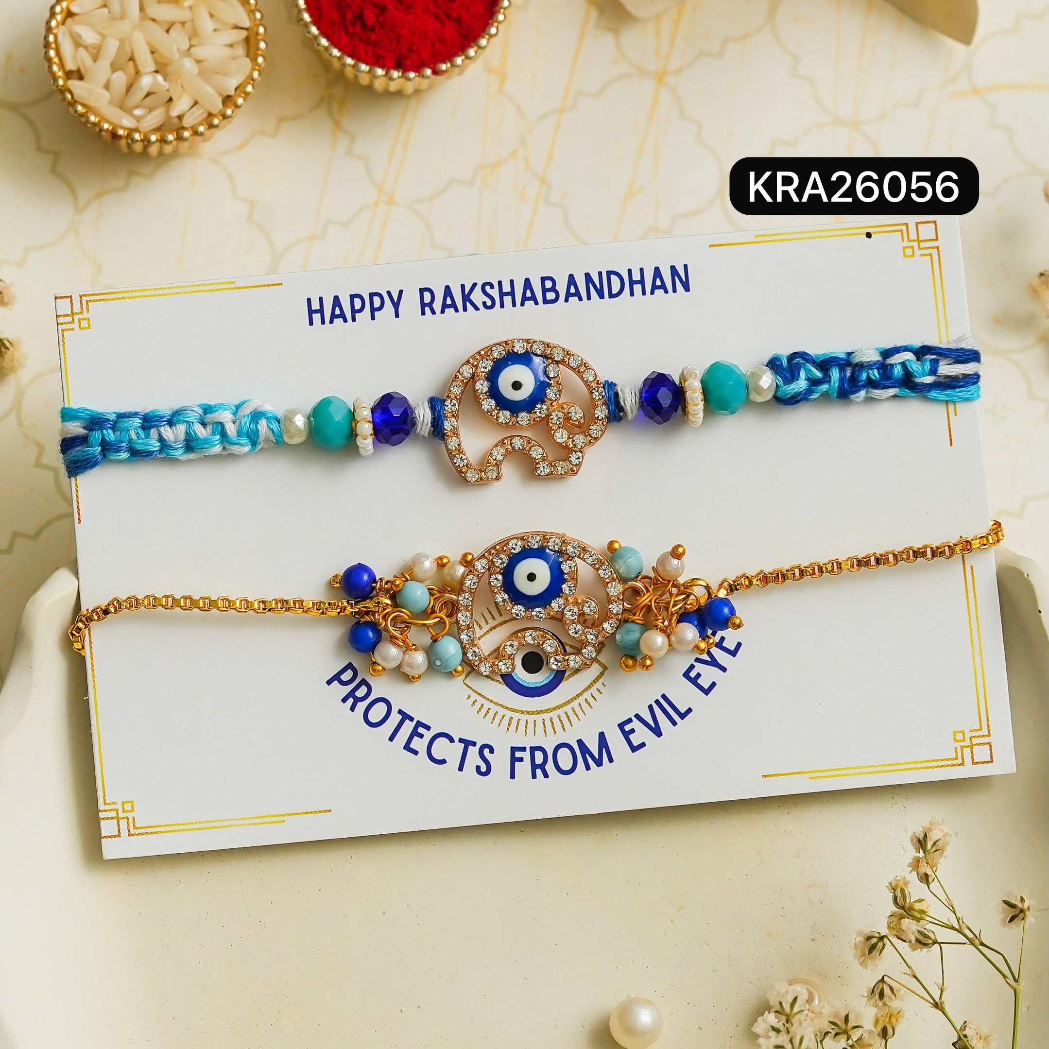 Hand Braided Evil Eye Bhai Rakhi & Bracelet Set (KRA26056)
