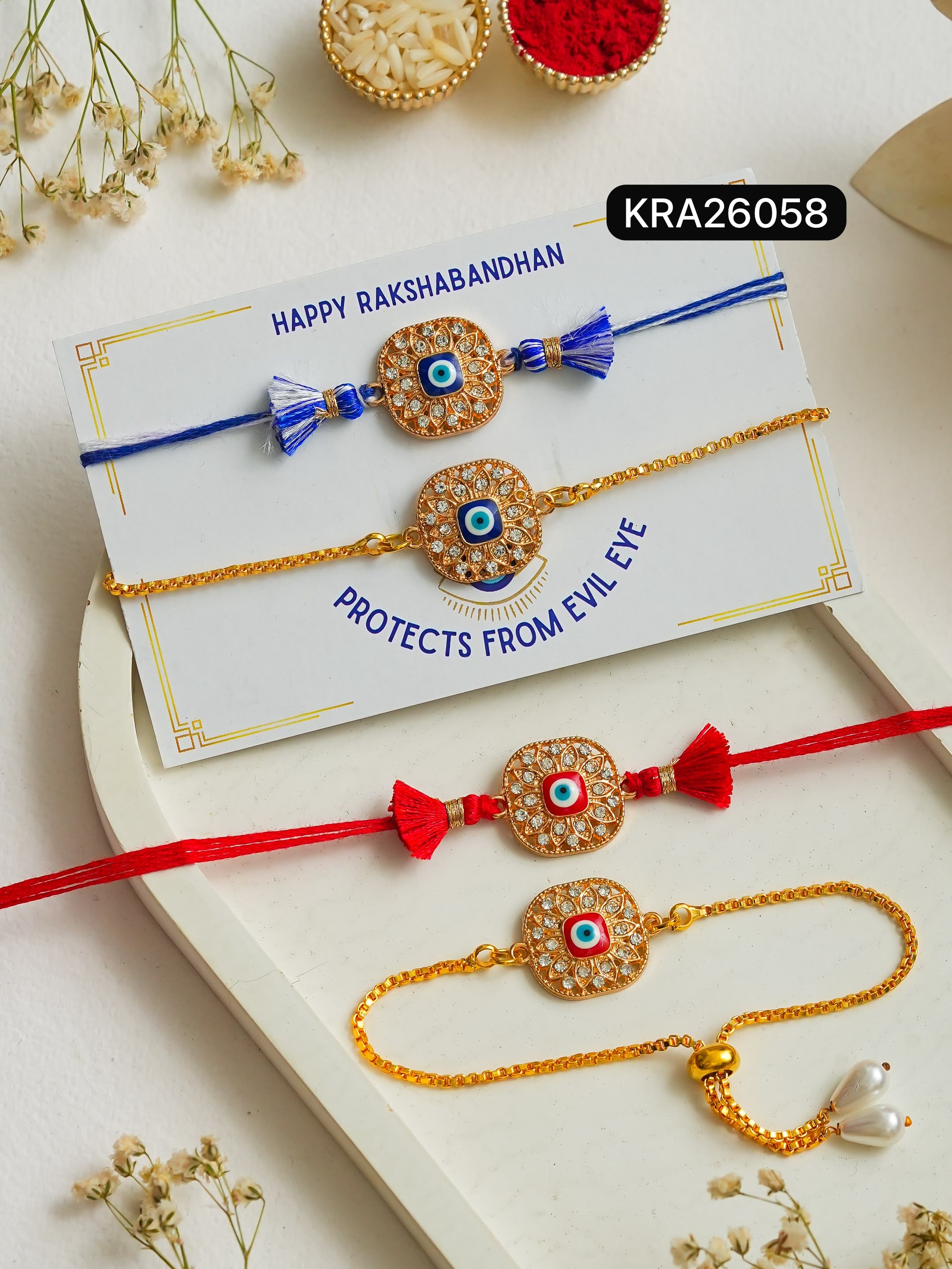 Evil Eye Traditional Bhai Rakhi & Bracelet Set (KRA26058)