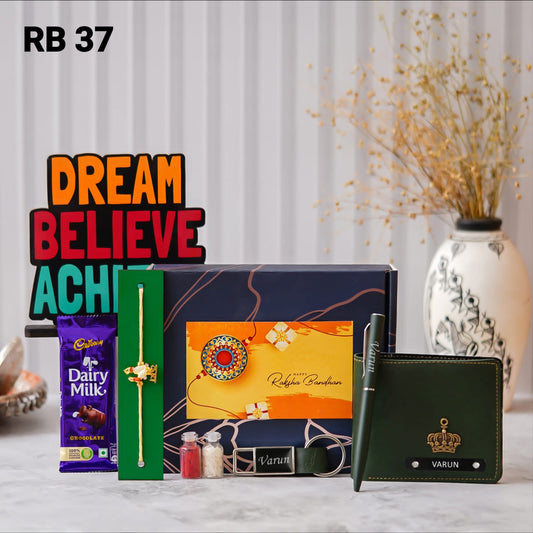 Rakhi Combo RB37 (V) - Wallet, Pen, Keychain & Motivational Tabletop Combo