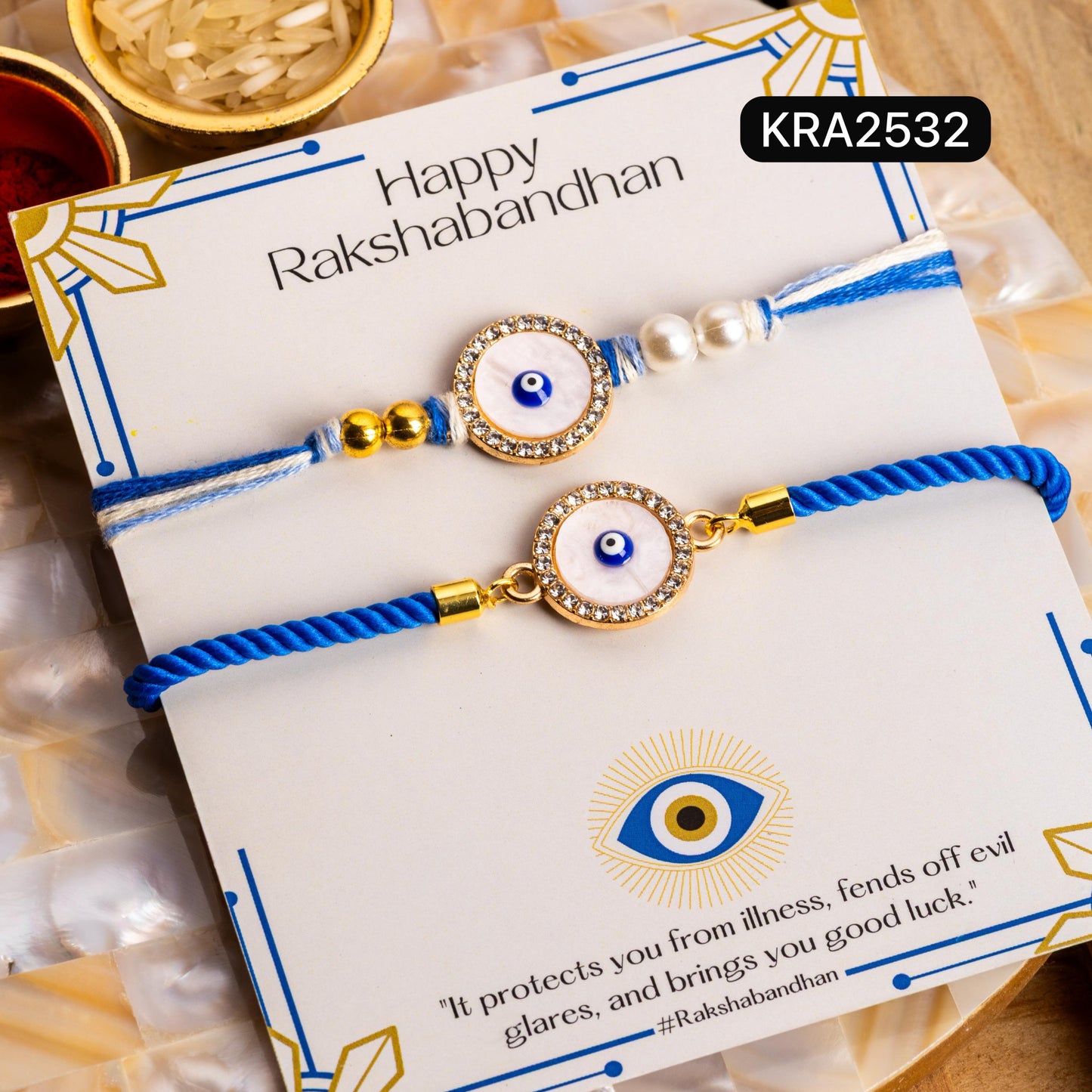 Evil Eyes Rakhi & Bracelet Cord Set (KRA2532)