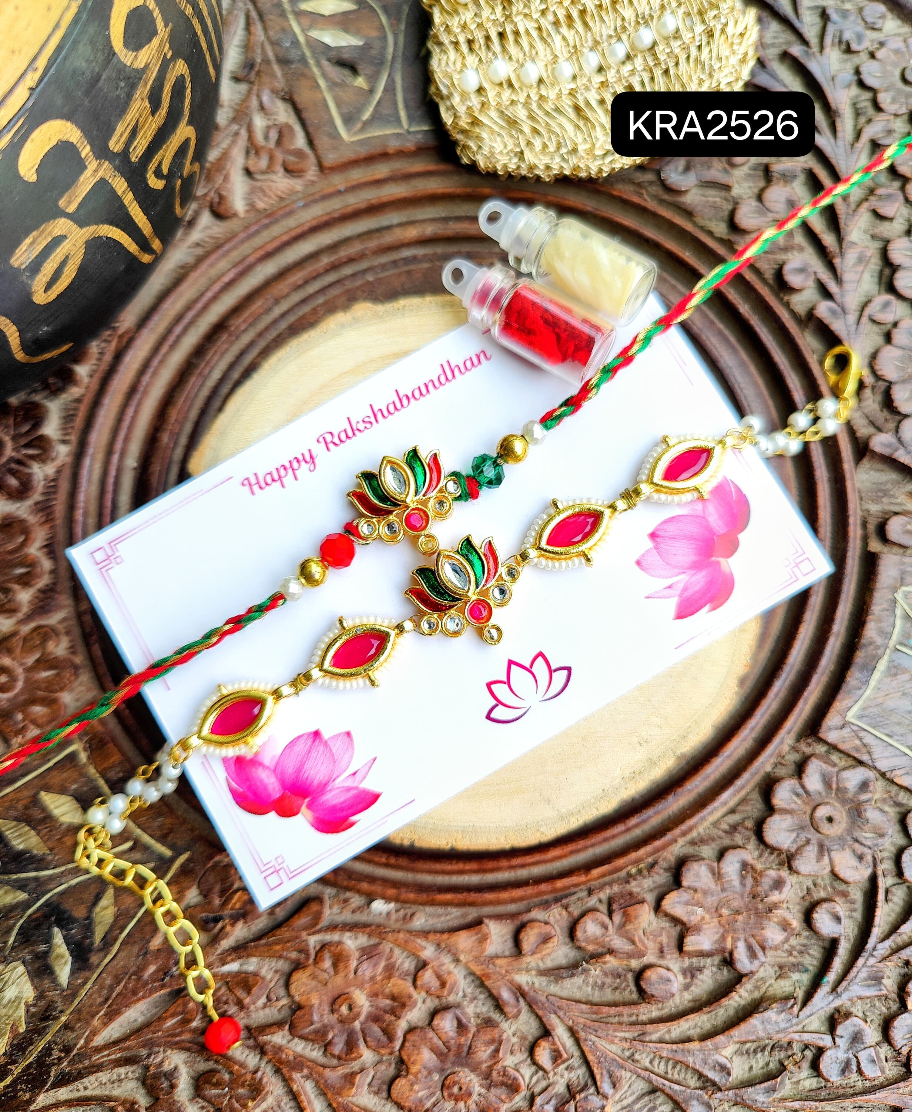 Traditional Rakhi & Heavy Bracelet Set For Bhai & Bhabhi (KRA2526)