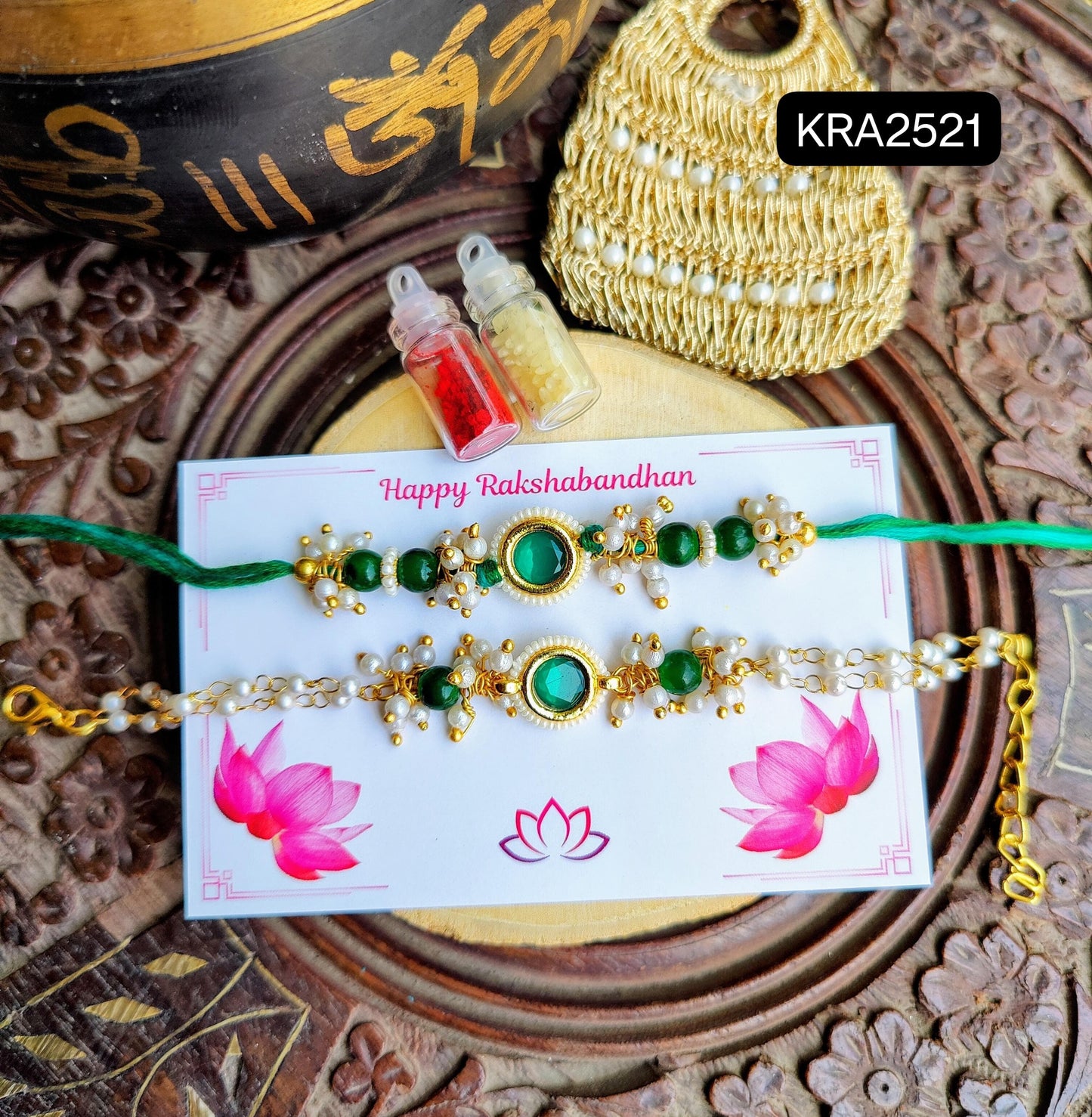 Colored Stone Rakhi & Bracelet Set (KRA2521)