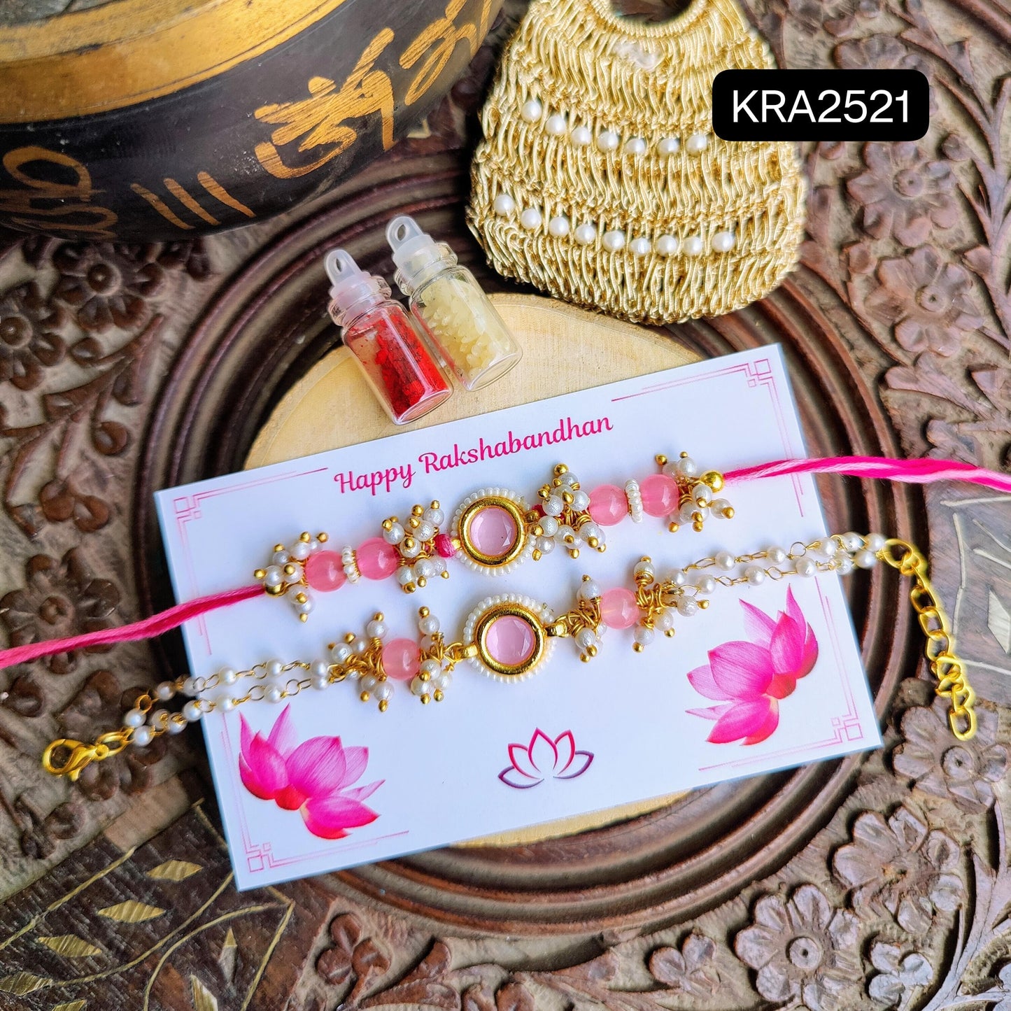 Colored Stone Rakhi & Bracelet Set (KRA2521)