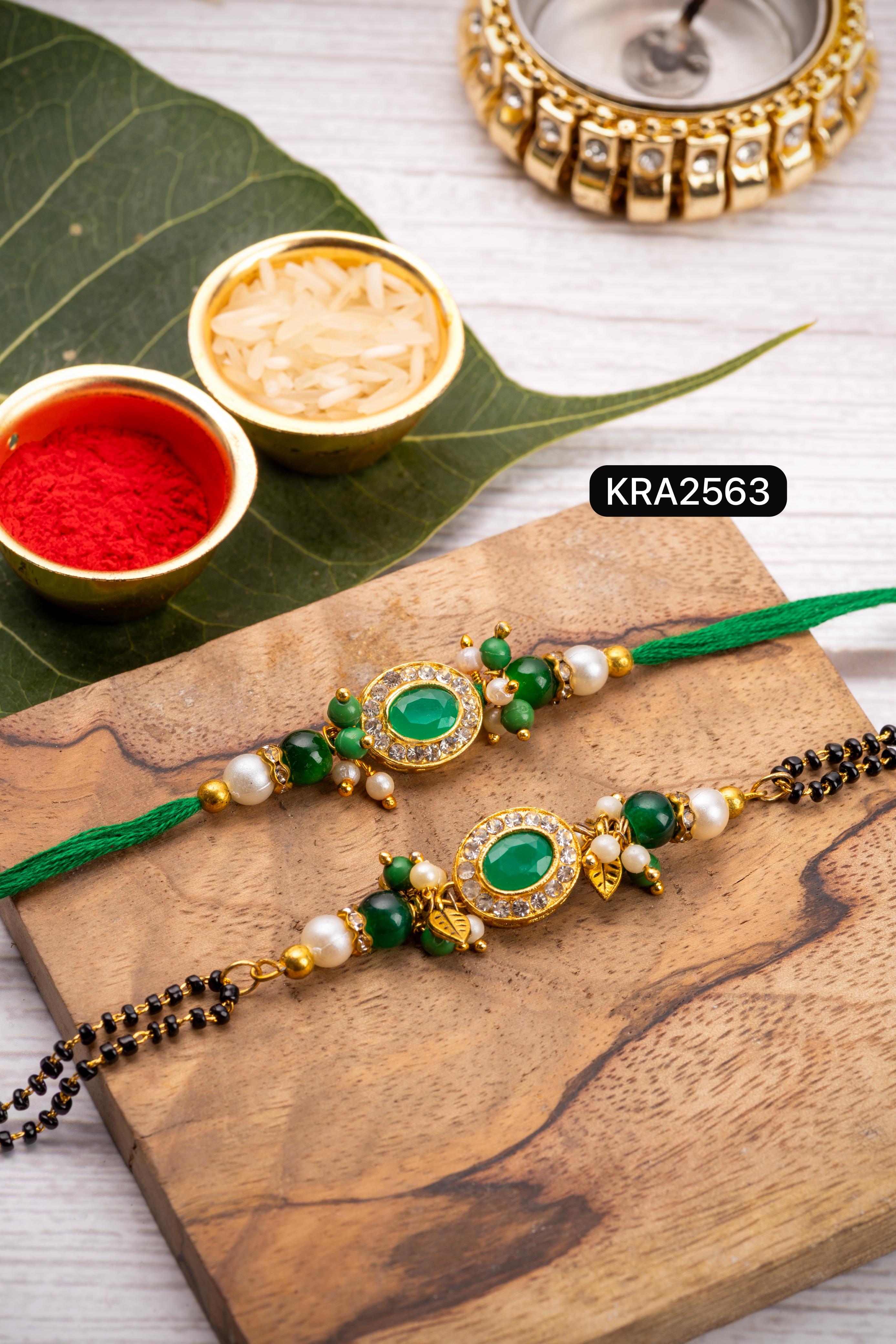 Colored Stones Rakhi & Bracelet Set (KRA2563)