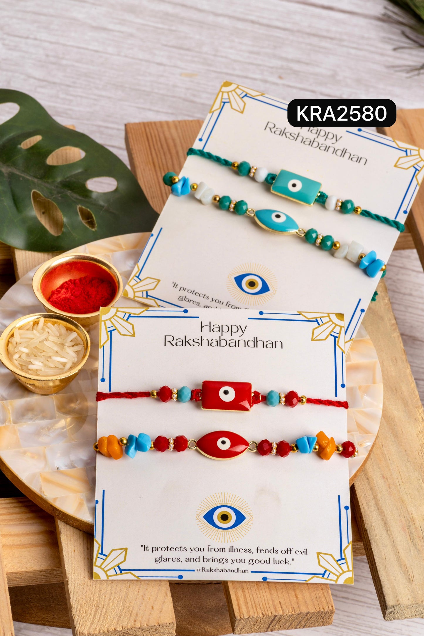 Evil Eye Monalisa Charm Rakhi & Bracelet Set (KRA2580)