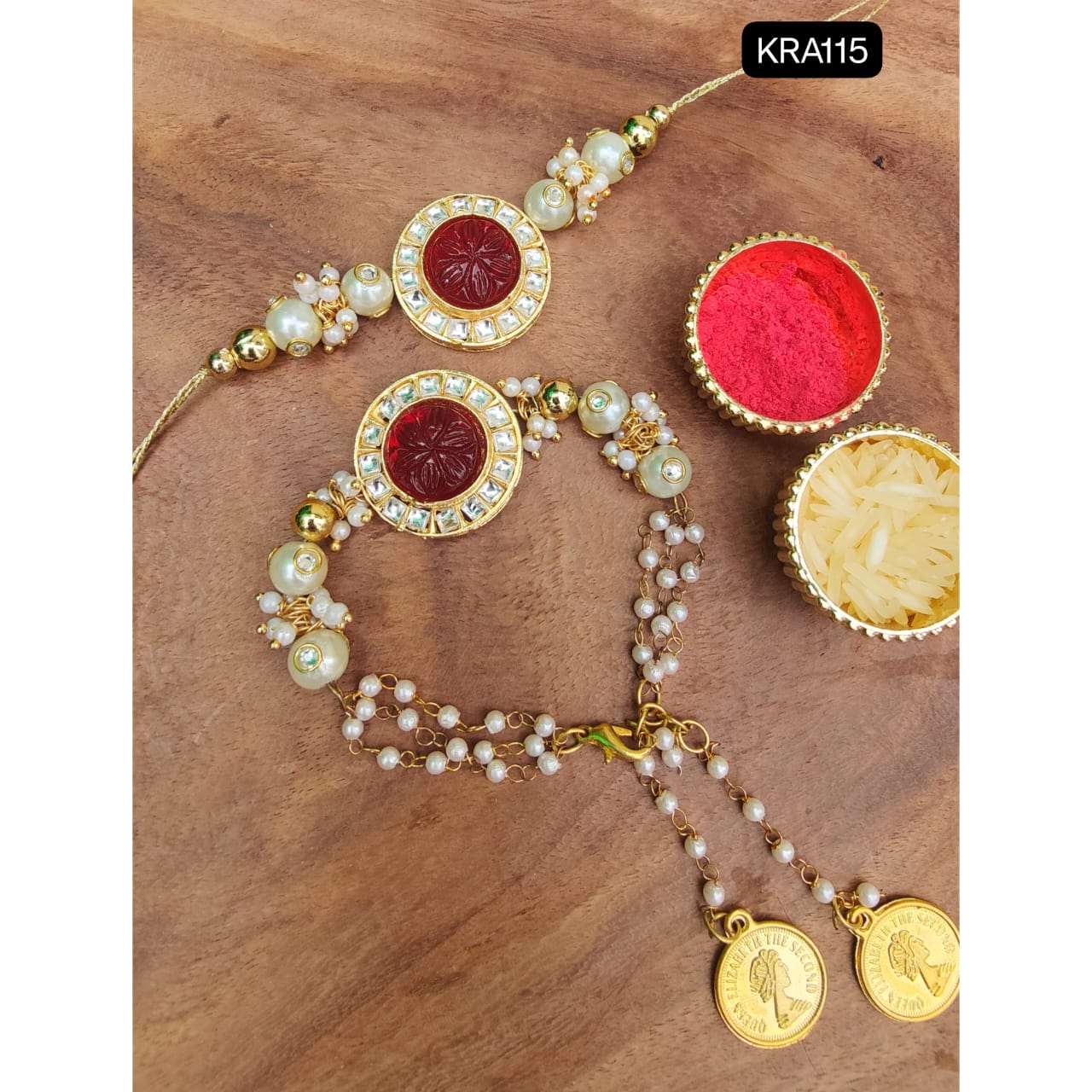 Heavy Kundan Rakhi & Bracelet Set (KRA115)