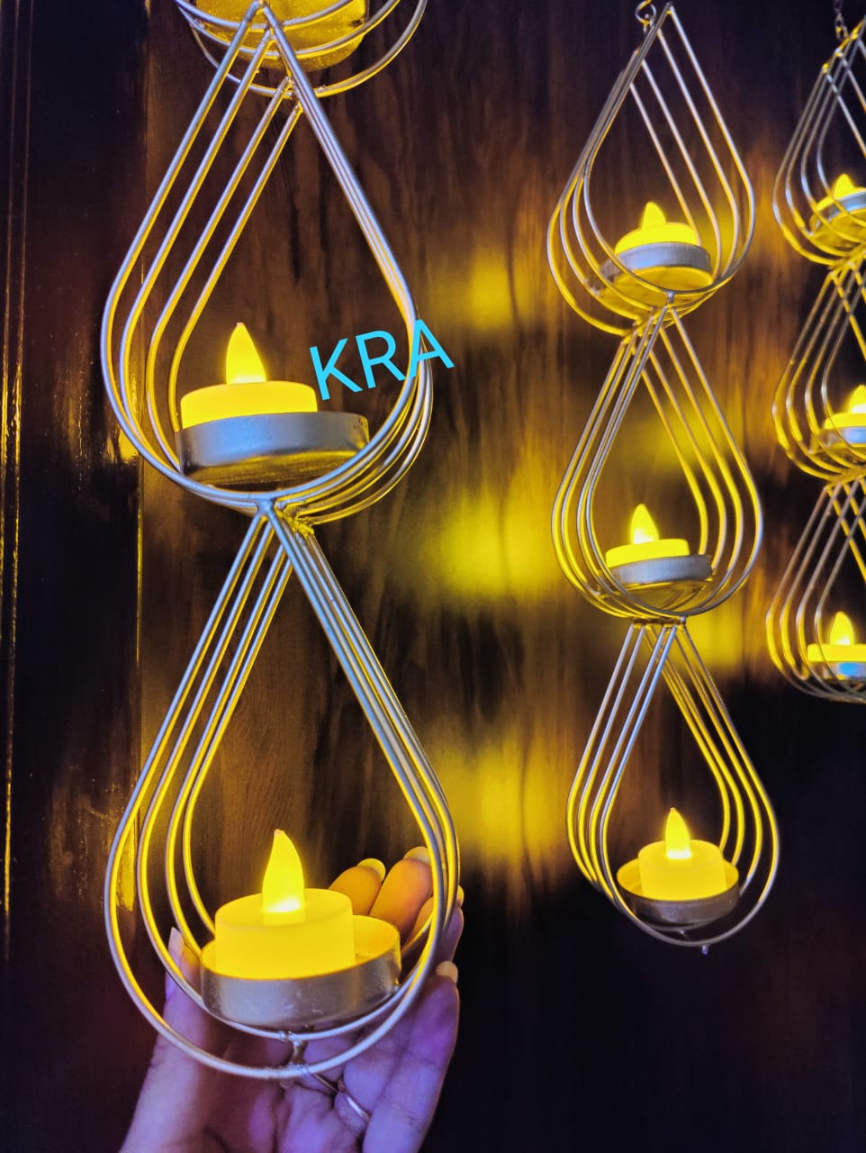 3 Diya Metal T-light Hanging KRA U46