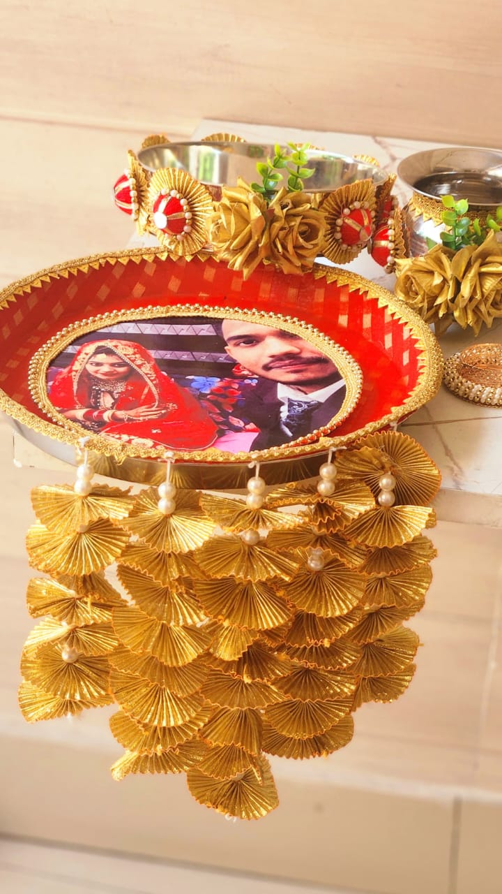 Premium Red Thali Set With Tassel K-Ht017
