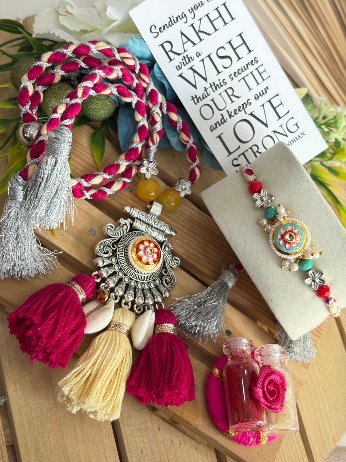 Pretty Oxidized Meenakari Rakhi & Necklace Lumba Set 2.0