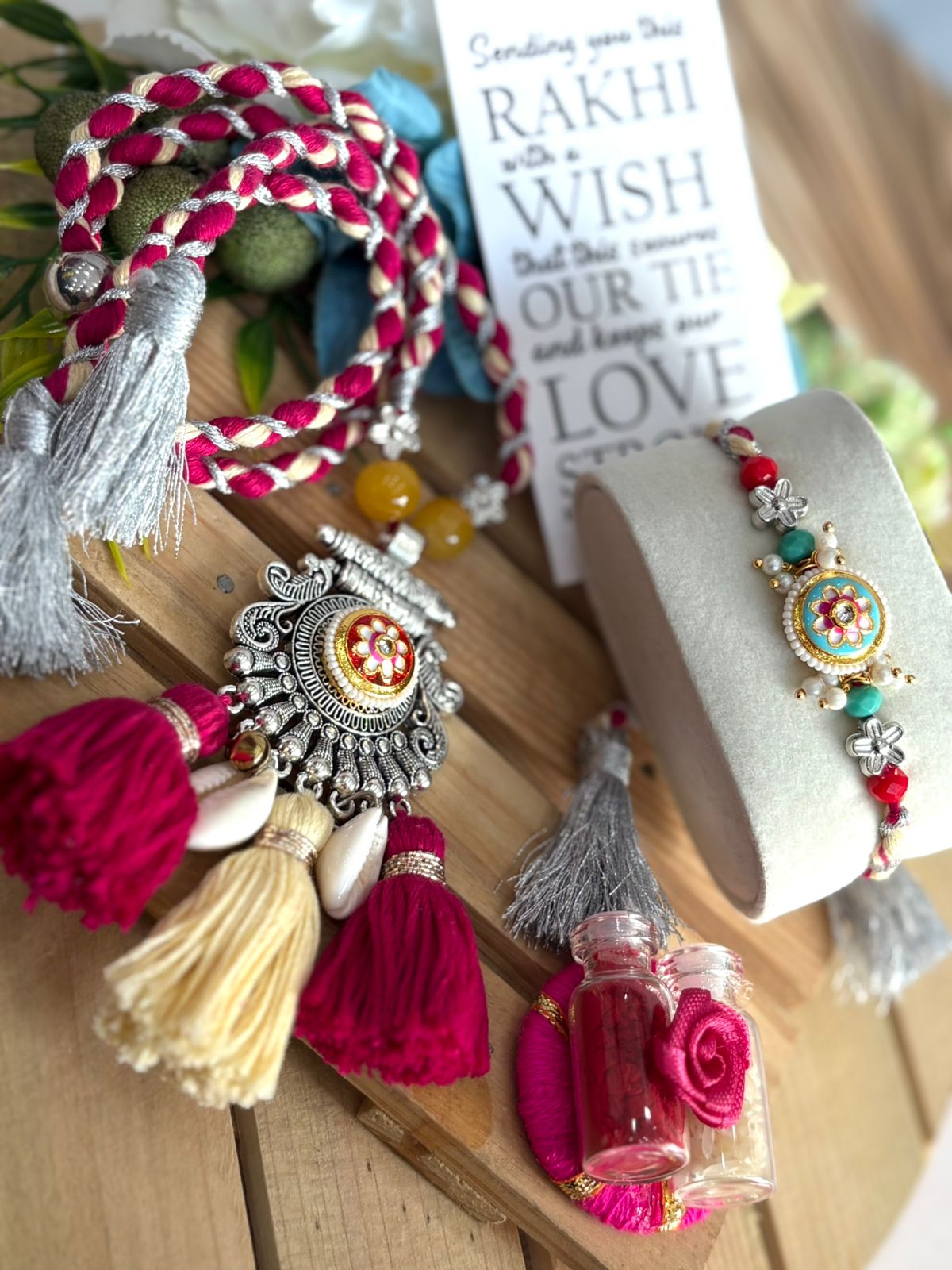 Pretty Oxidized Meenakari Rakhi & Necklace Lumba Set 2.0