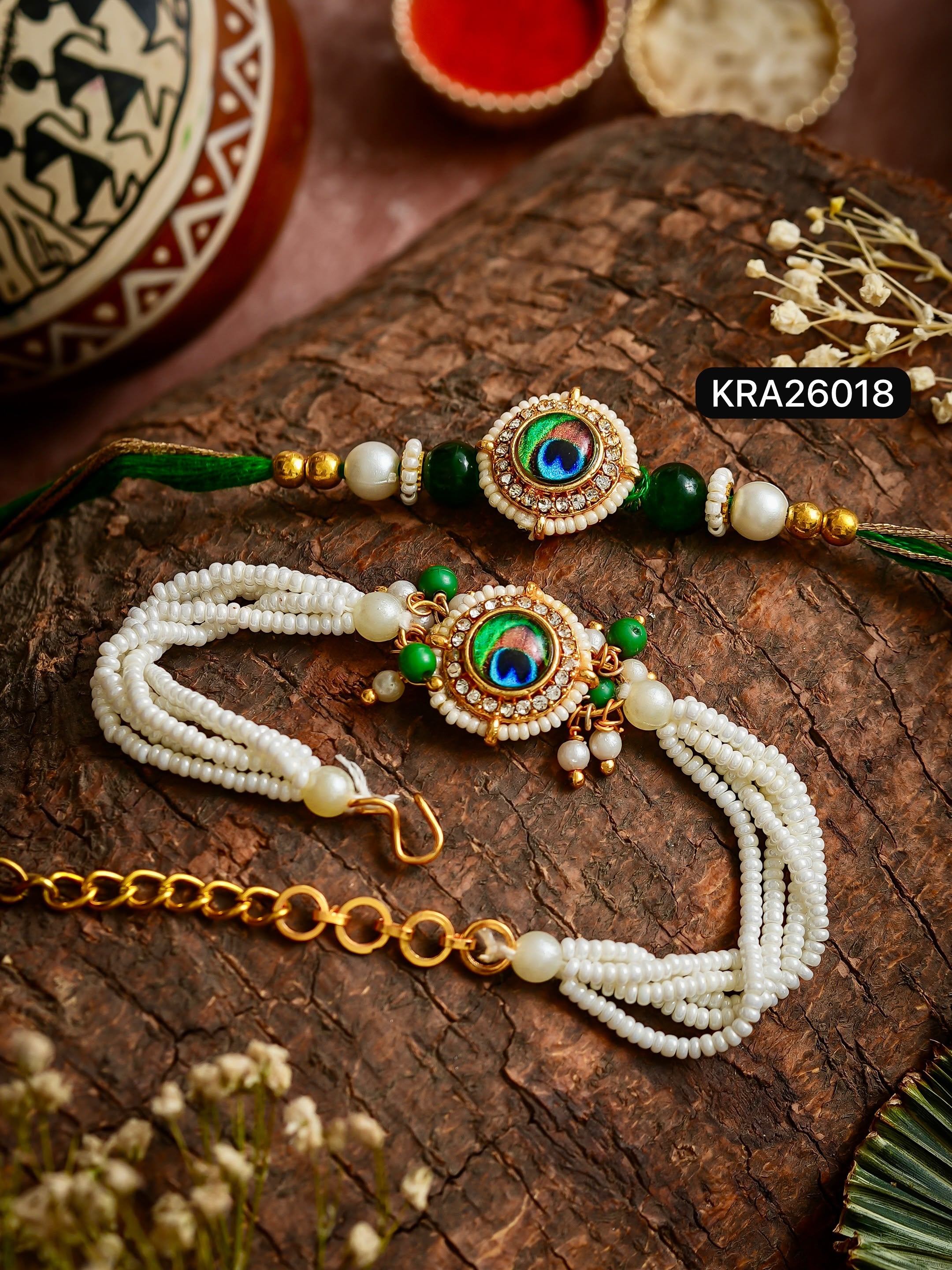 Morpankh Pearls Rakhi & Bracelet Set (KRA26018)