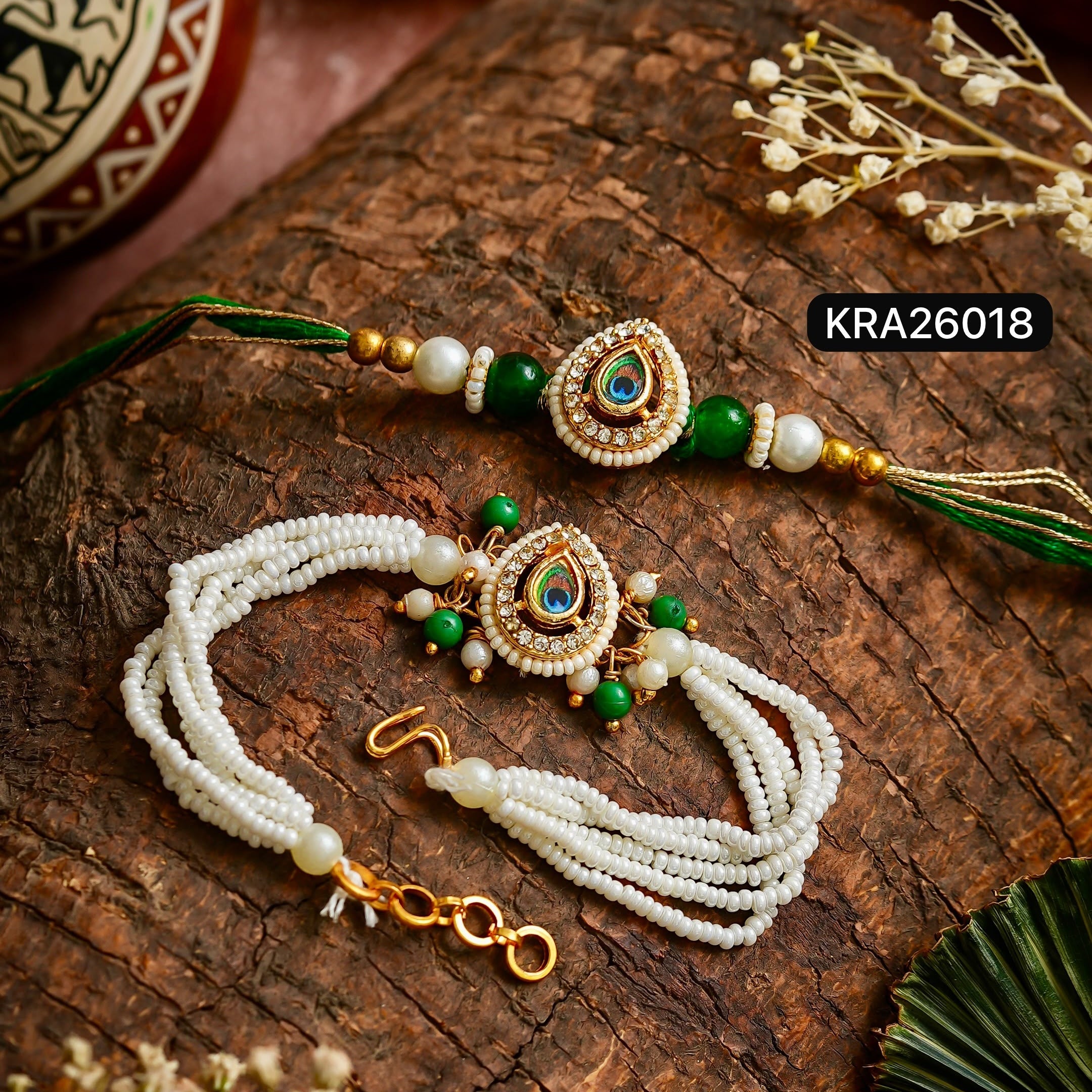 Morpankh Pearls Rakhi & Bracelet Set (KRA26018)
