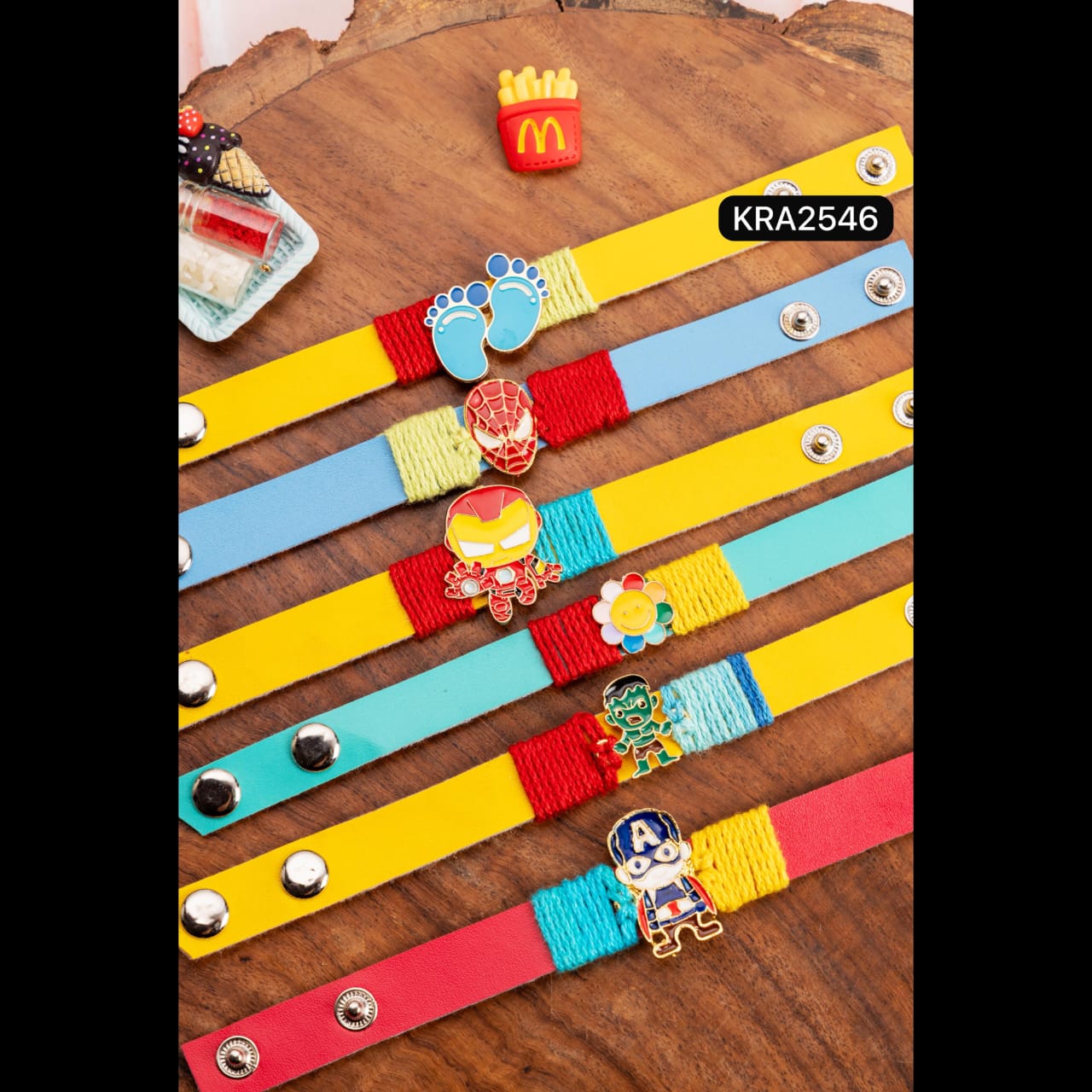 Kids Colorful Band Rakhi with Metal Charms (KRA2546)