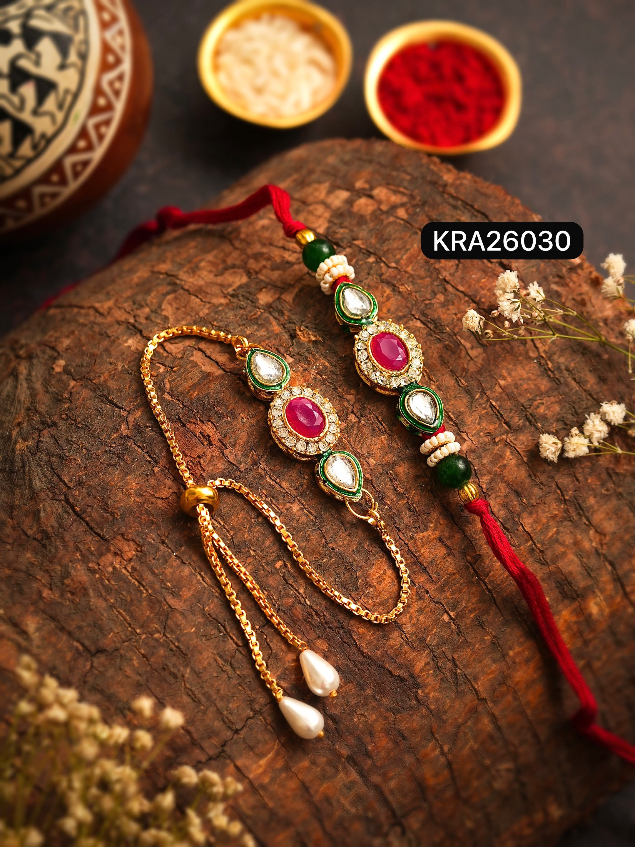 Kundan & Stone Traditional Rakhi & Bracelet Set (KRA26030)