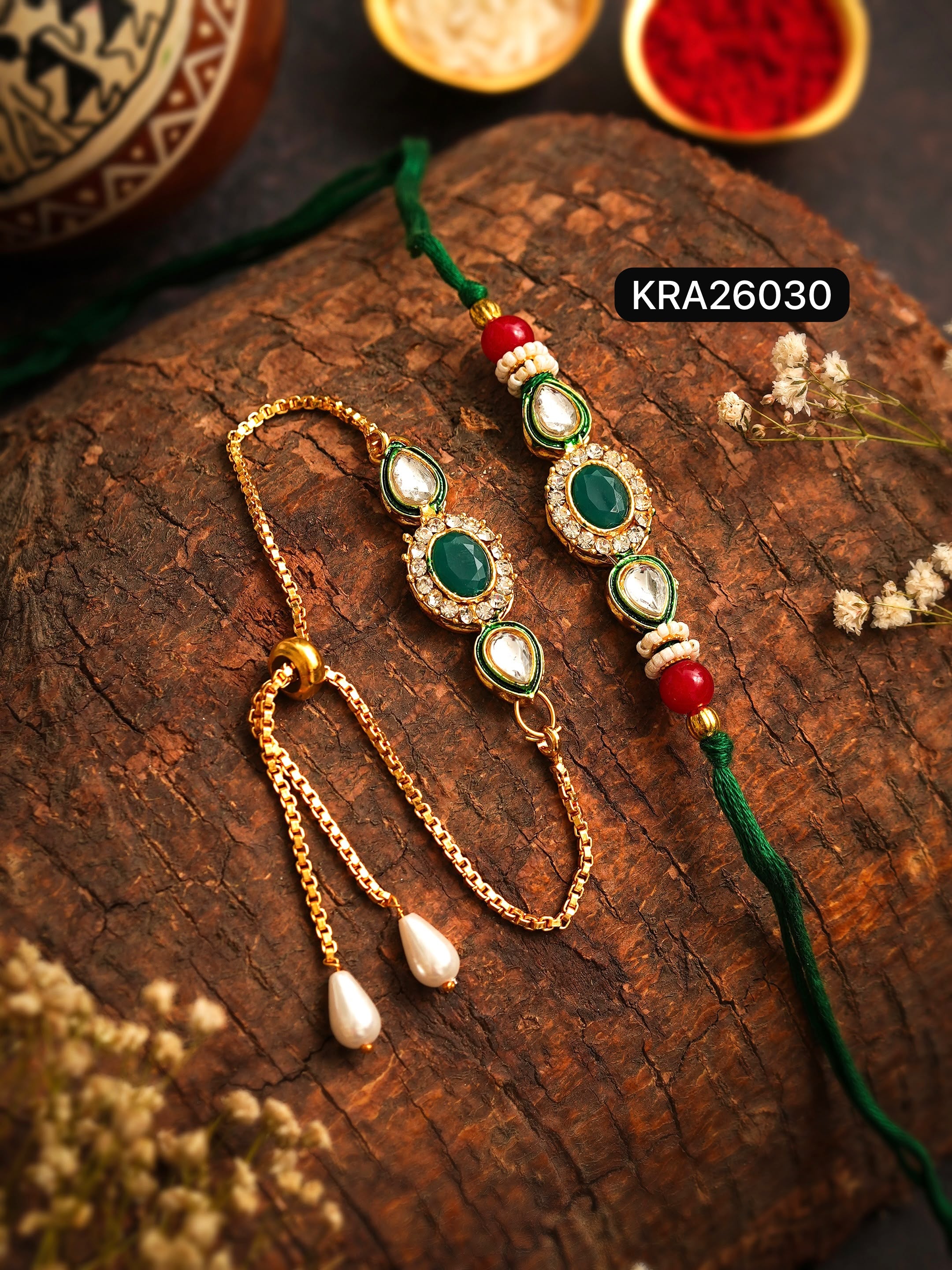 Kundan & Stone Traditional Rakhi & Bracelet Set (KRA26030)